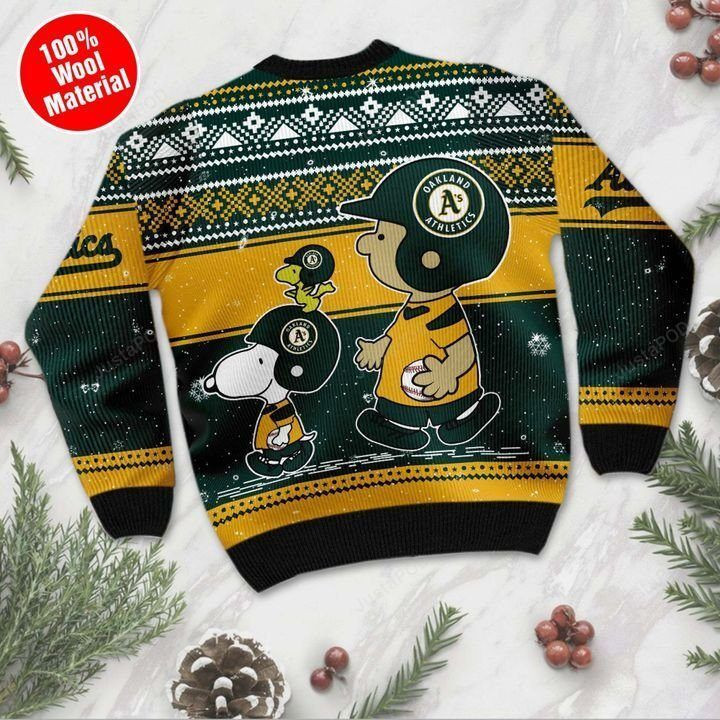 Snoopy And Charlie Oakland Athletics Ugly Christmas Sweater Adult 3D Funny Matching for family