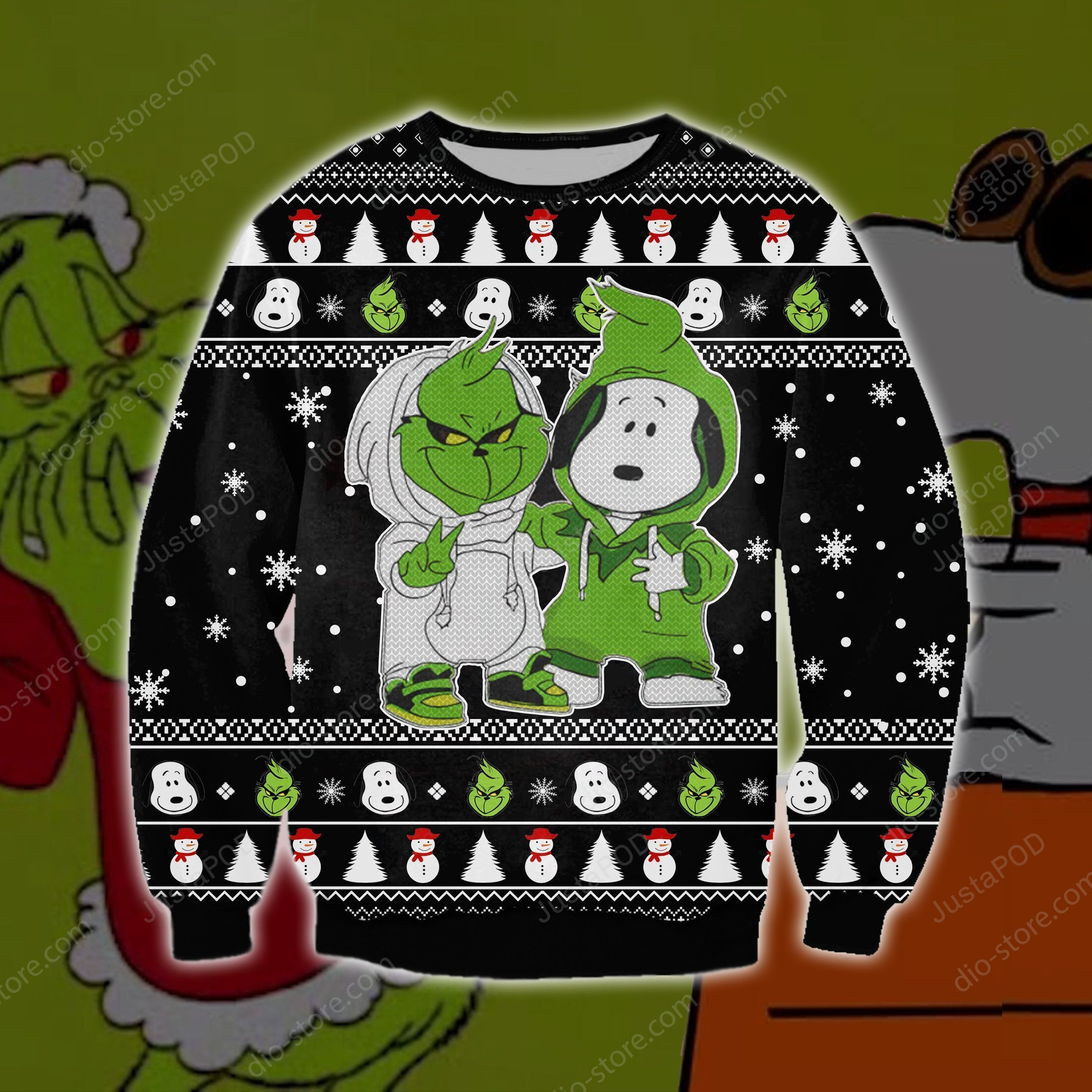 Snoopy And Grinch Knitting Pattern Ugly Christmas Sweater Adult 3D Funny Matching for family