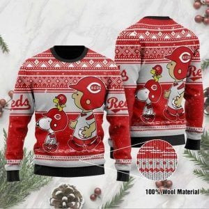 Snoopy Charlie Brown Cincinnati Reds Ugly Christmas Sweater Adult 3D Funny Matching for family