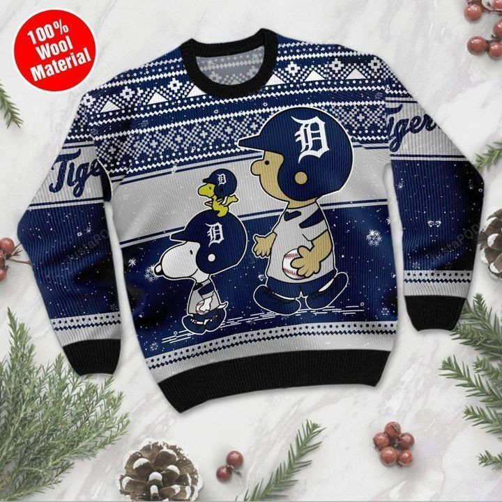 Snoopy Charlie Brown Detroit Tigers Ugly Christmas Sweater Adult 3D Funny Matching for family