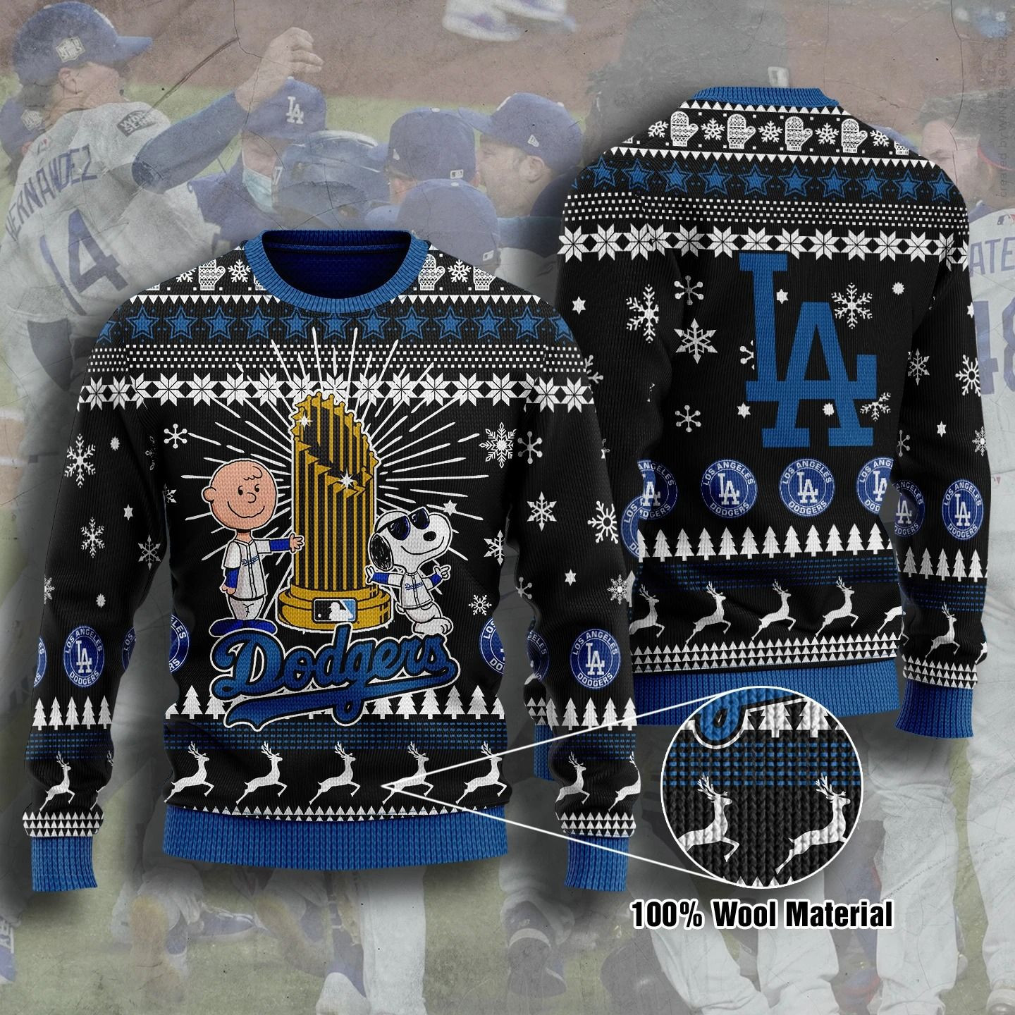 Snoopy Charlie Brown La Dodgers Ugly Christmas Sweater Adult 3D Funny Matching for family