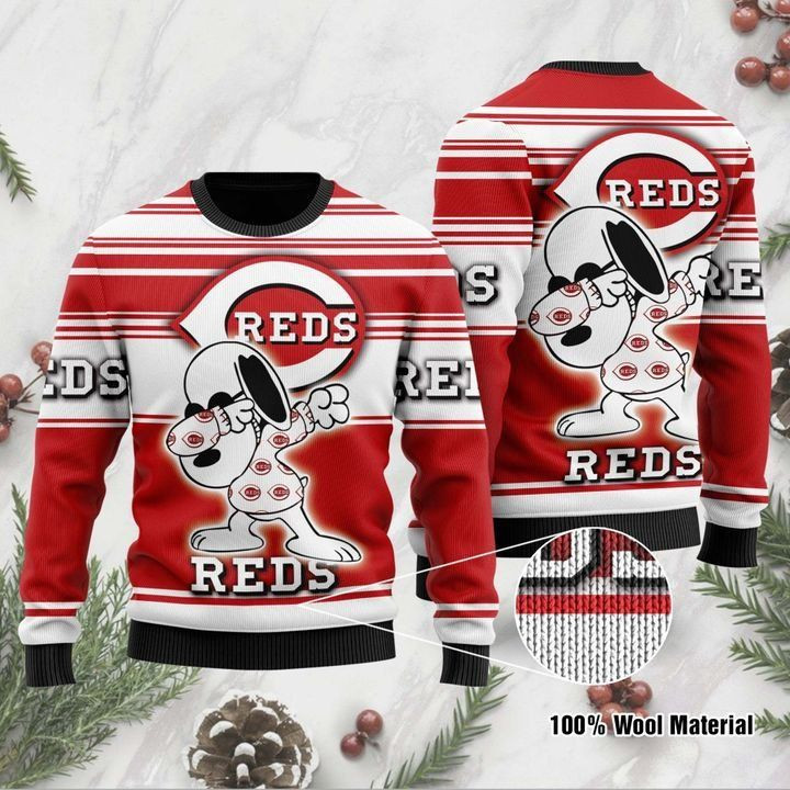 Snoopy Cincinnati Reds For Baseball For Fans Ugly Christmas Sweater Adult 3D Funny Matching for family