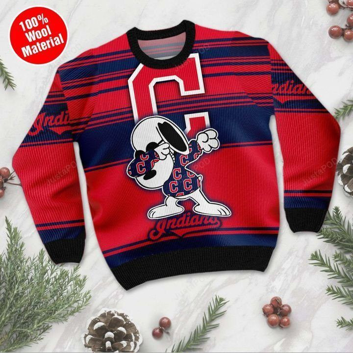 Snoopy Cleveland Indians Ugly Christmas Sweater Adult 3D Funny Matching for family