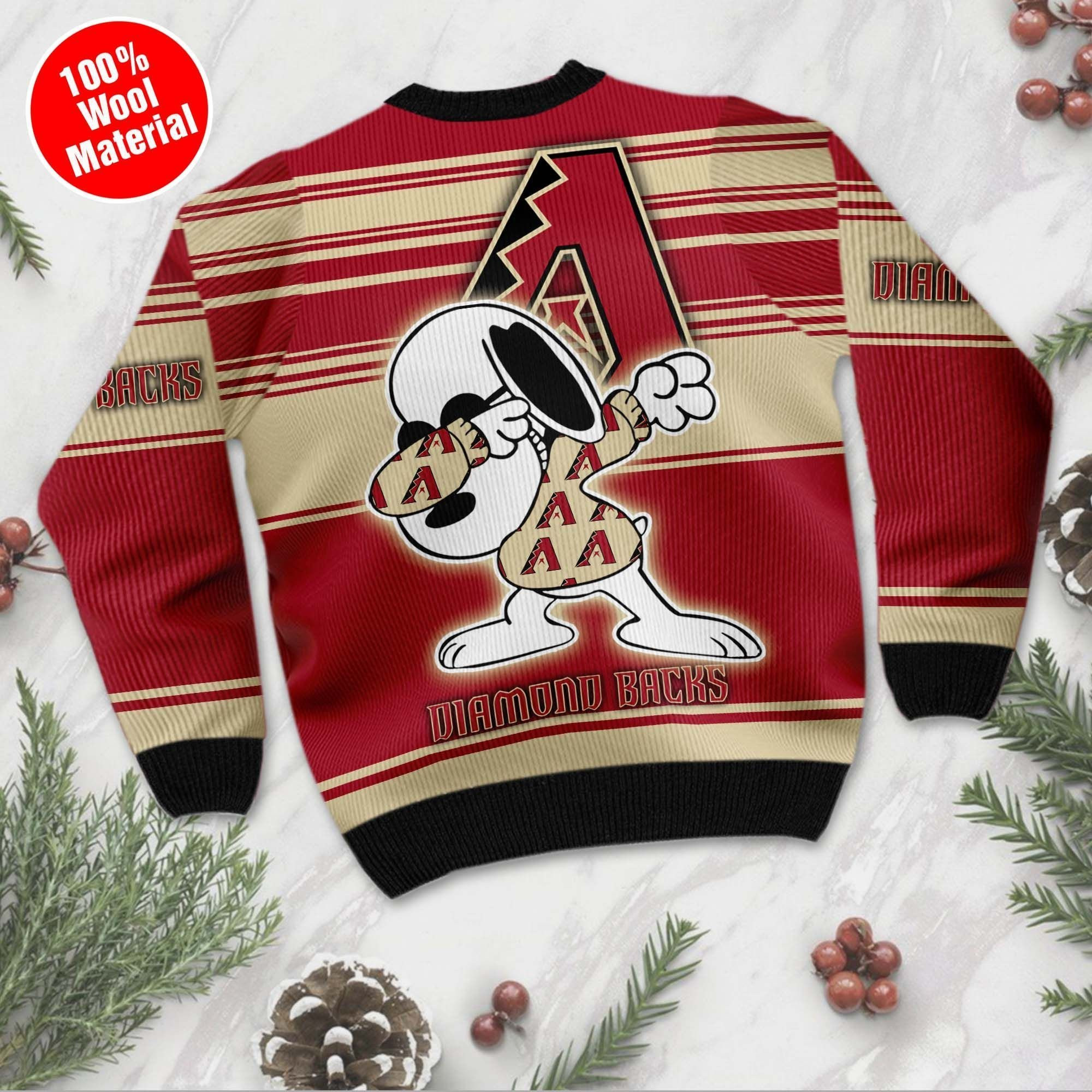 Snoopy Love Arizona Diamondbacks For Baseball - Mlb Fans Ugly Christmas Sweater Adult 3D Funny Matching for family - Image 3