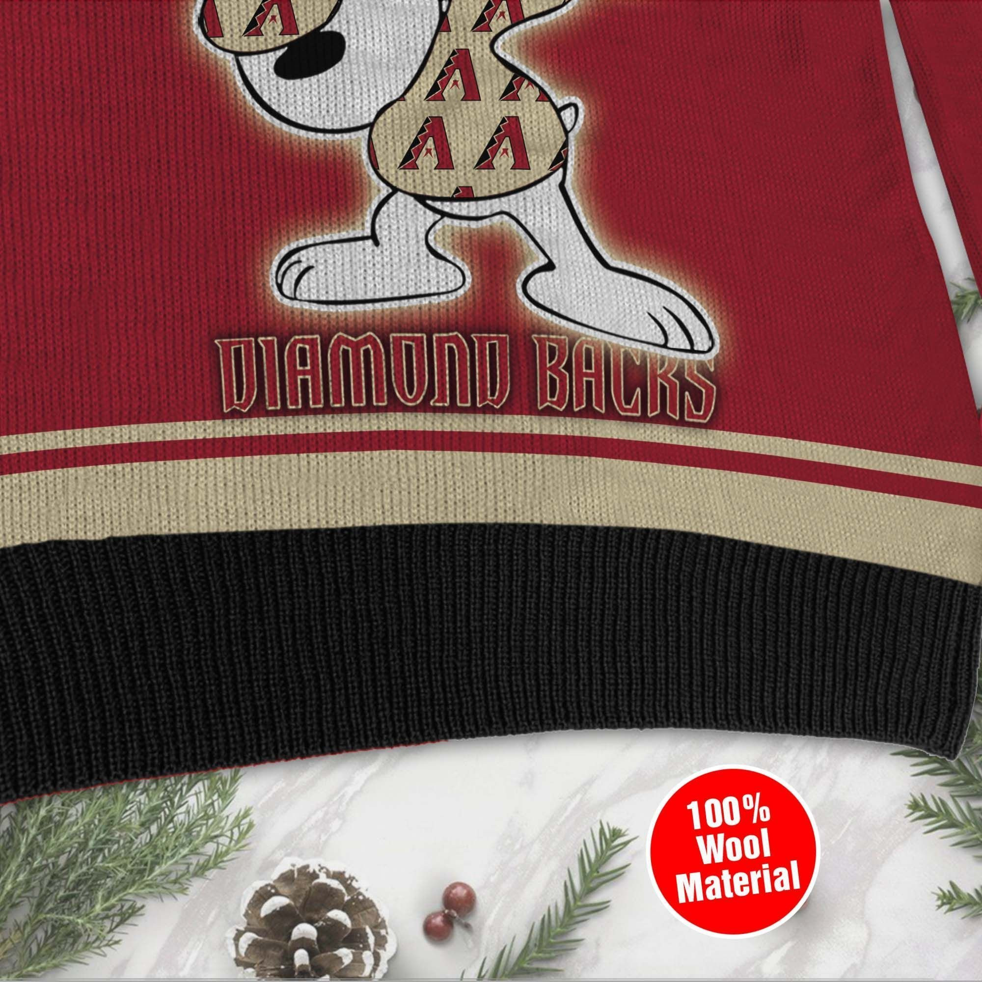 Snoopy Love Arizona Diamondbacks For Baseball - Mlb Fans Ugly Christmas Sweater Adult 3D Funny Matching for family - Image 4
