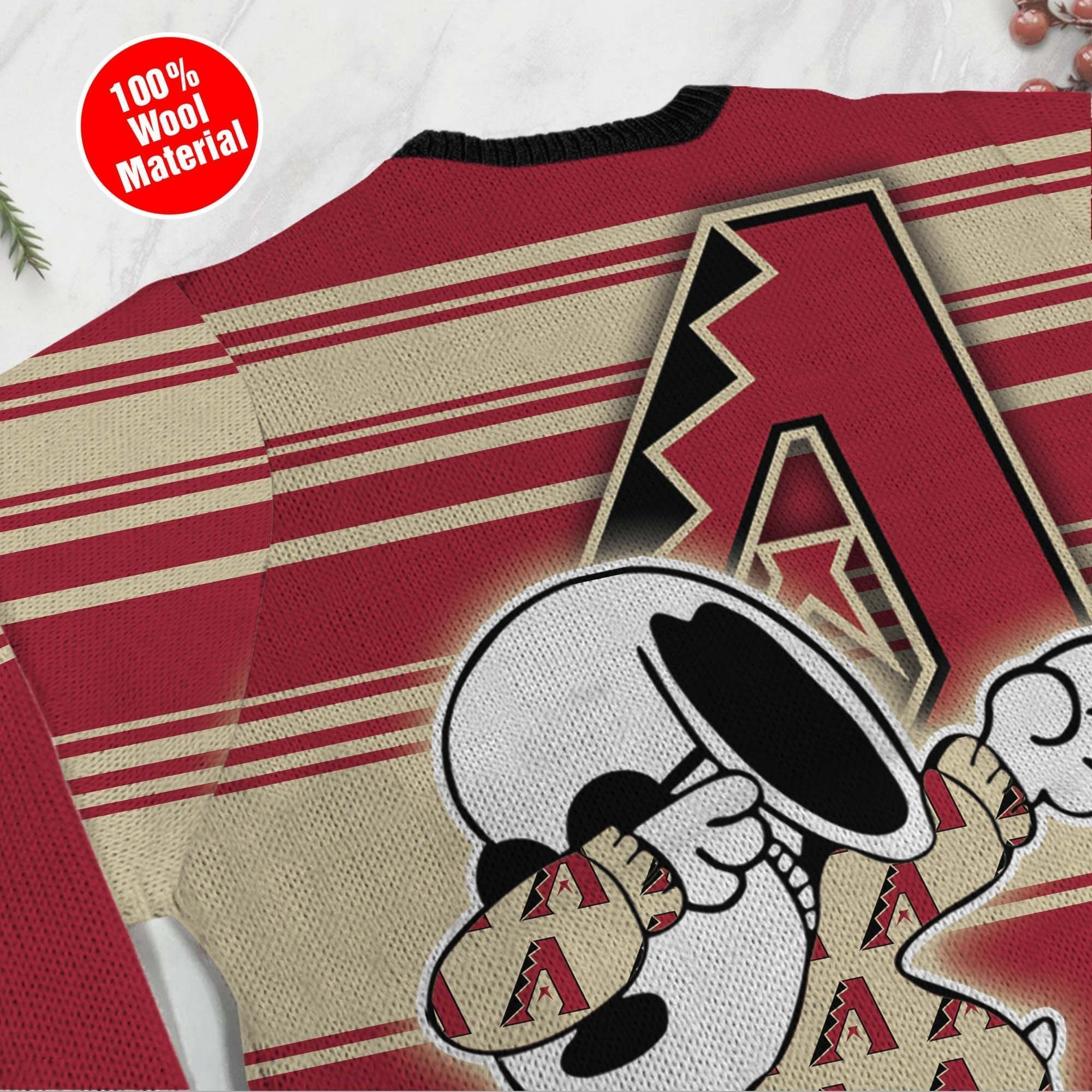 Snoopy Love Arizona Diamondbacks For Baseball - Mlb Fans Ugly Christmas Sweater Adult 3D Funny Matching for family - Image 5