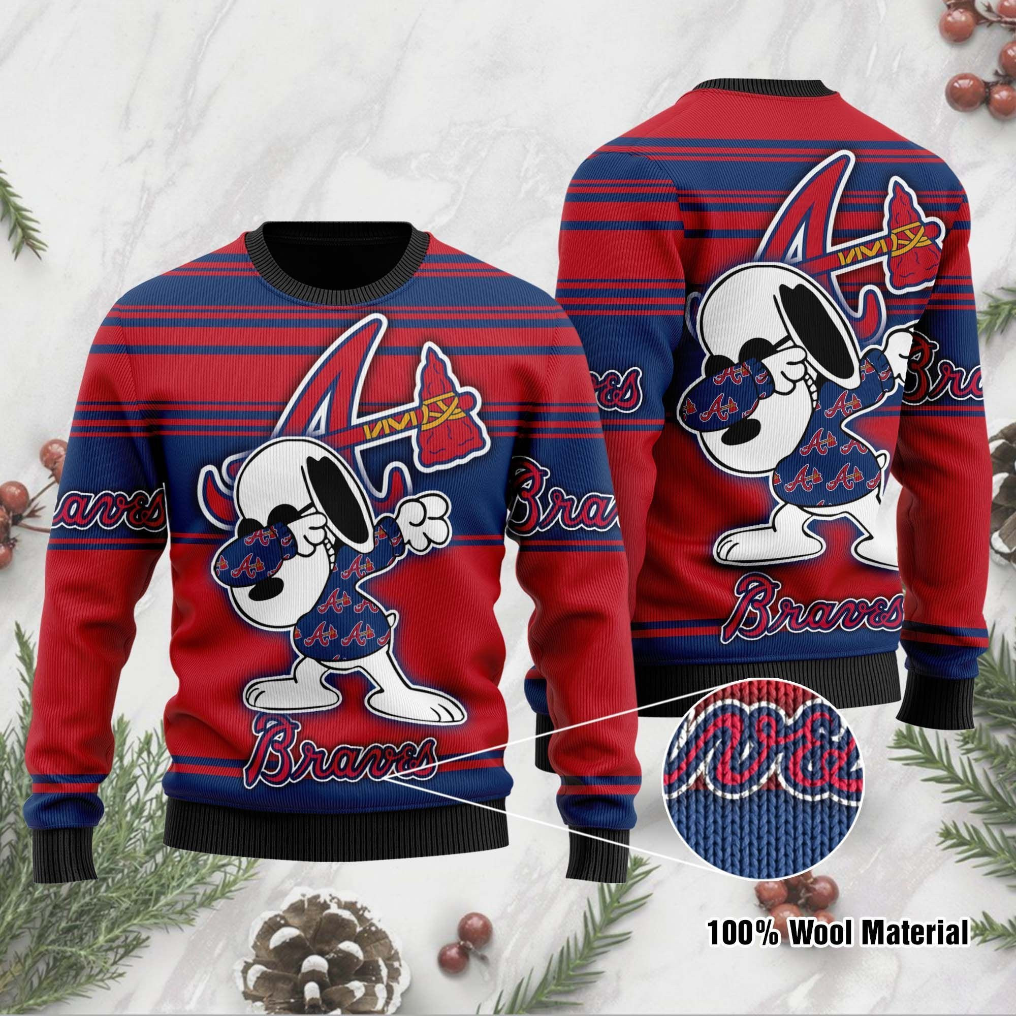 Snoopy Love Atlanta Braves For Baseball - Mlb Fans Ugly Christmas Sweater Adult 3D Funny Matching for family