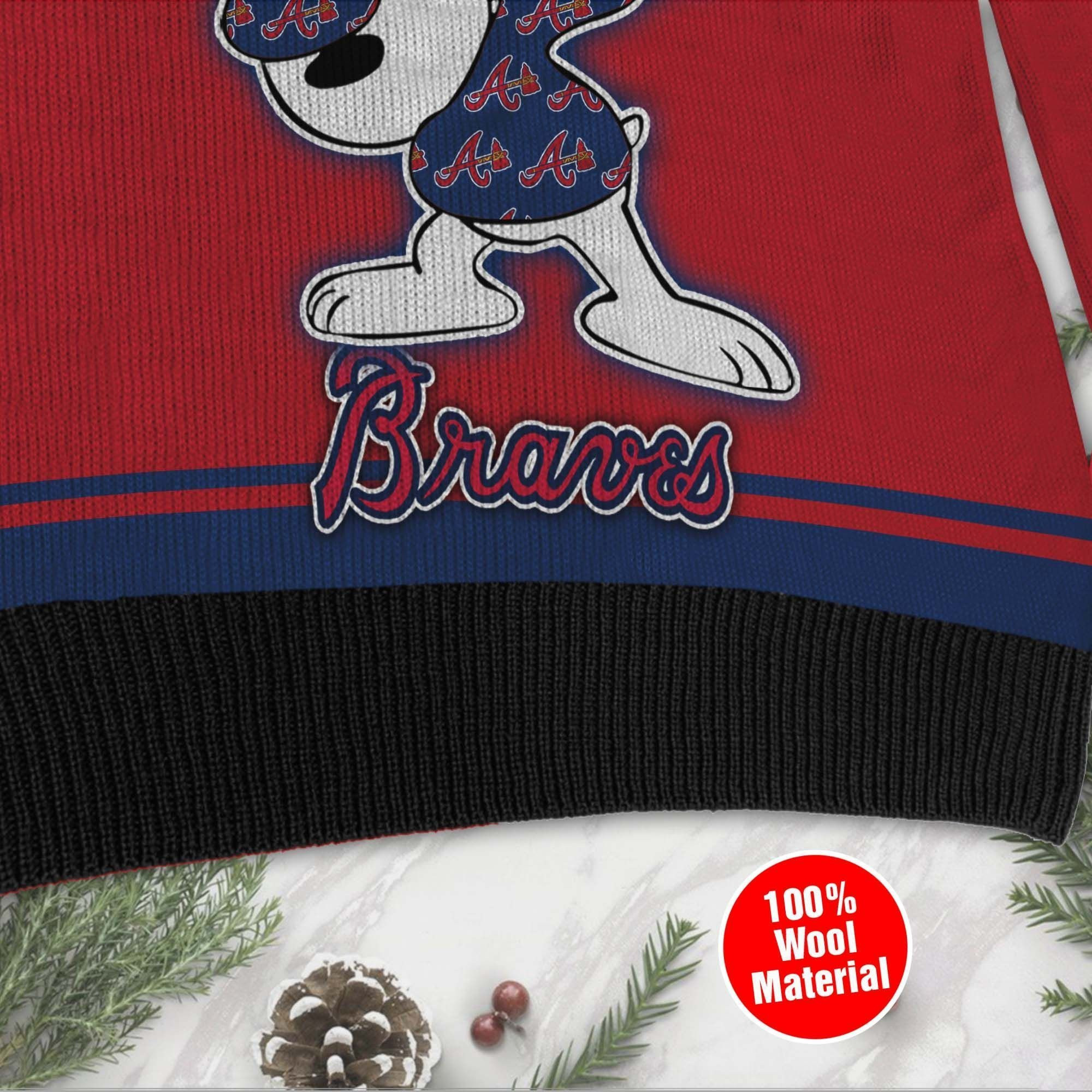 Snoopy Love Atlanta Braves For Baseball - Mlb Fans Ugly Christmas Sweater Adult 3D Funny Matching for family - Image 3