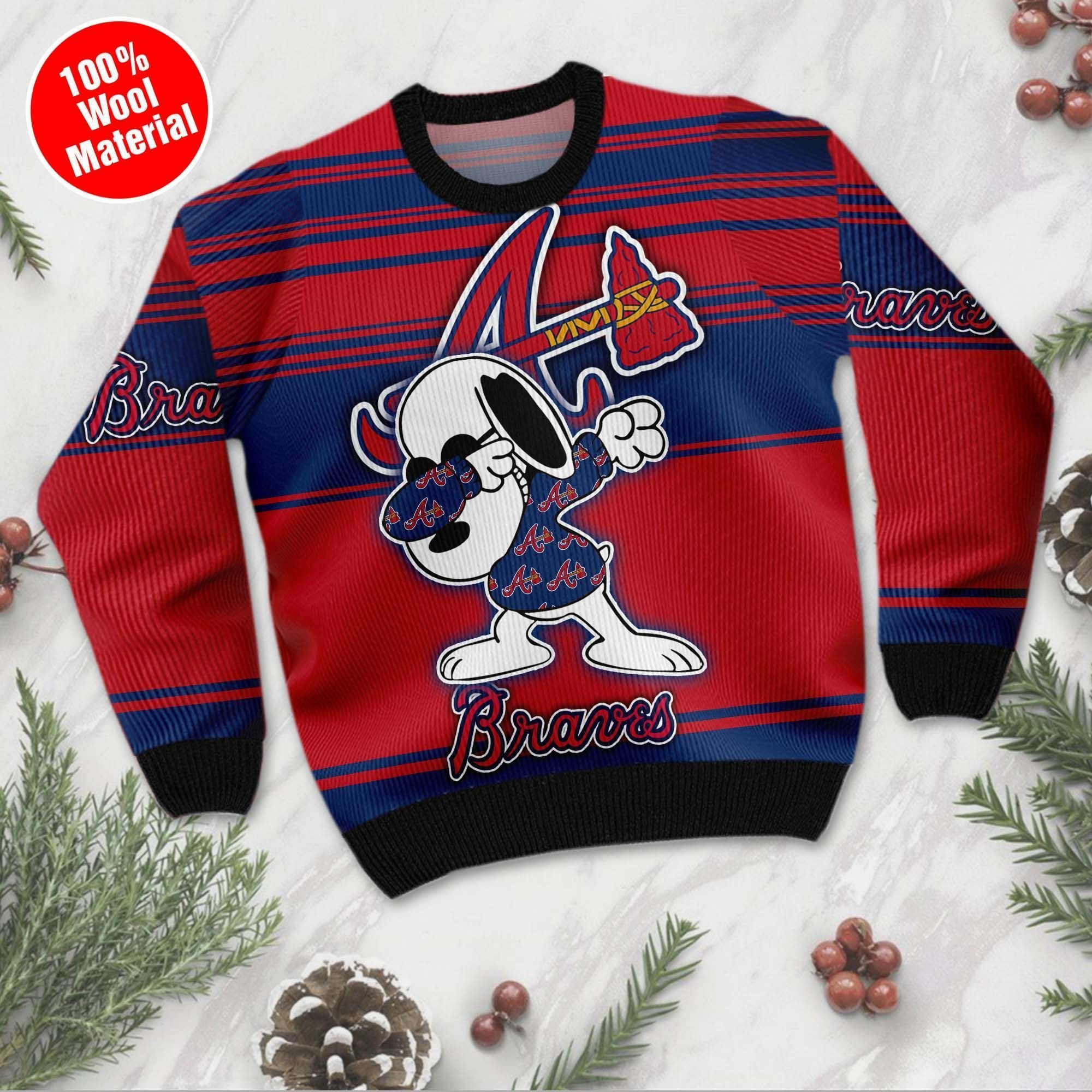 Snoopy Love Atlanta Braves For Baseball - Mlb Fans Ugly Christmas Sweater Adult 3D Funny Matching for family - Image 5