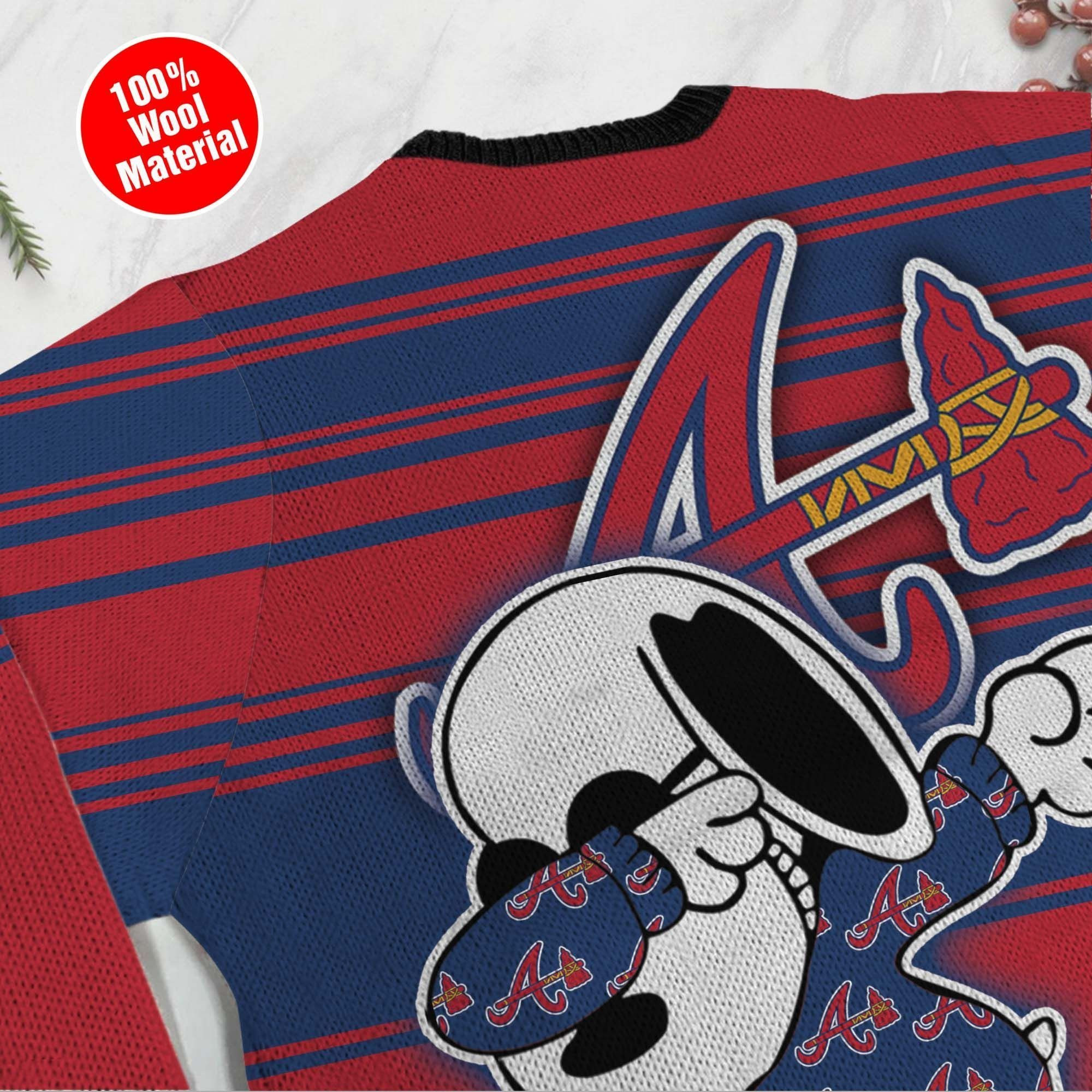 Snoopy Love Atlanta Braves For Baseball - Mlb Fans Ugly Christmas Sweater Adult 3D Funny Matching for family - Image 4
