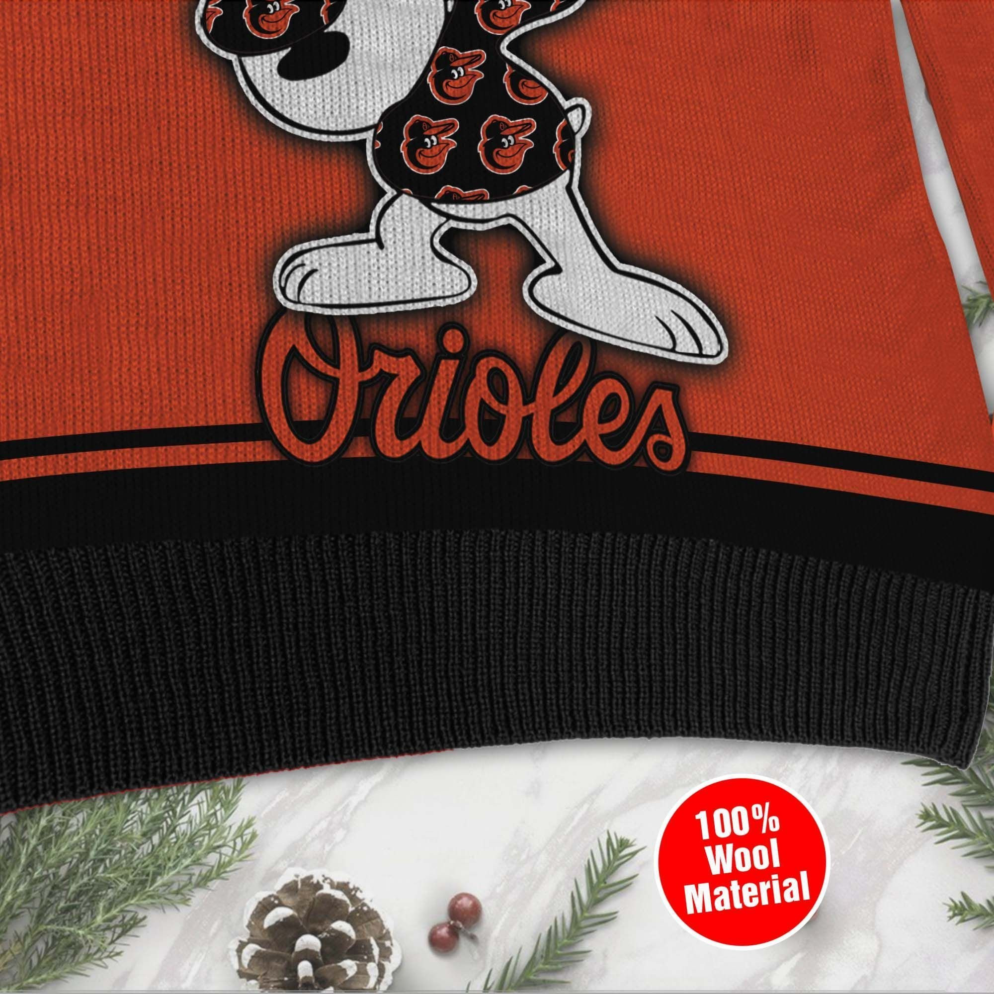 Snoopy Love Baltimore Orioles For Baseball - Mlb Fans Ugly Christmas Sweater Adult 3D Funny Matching for family - Image 4