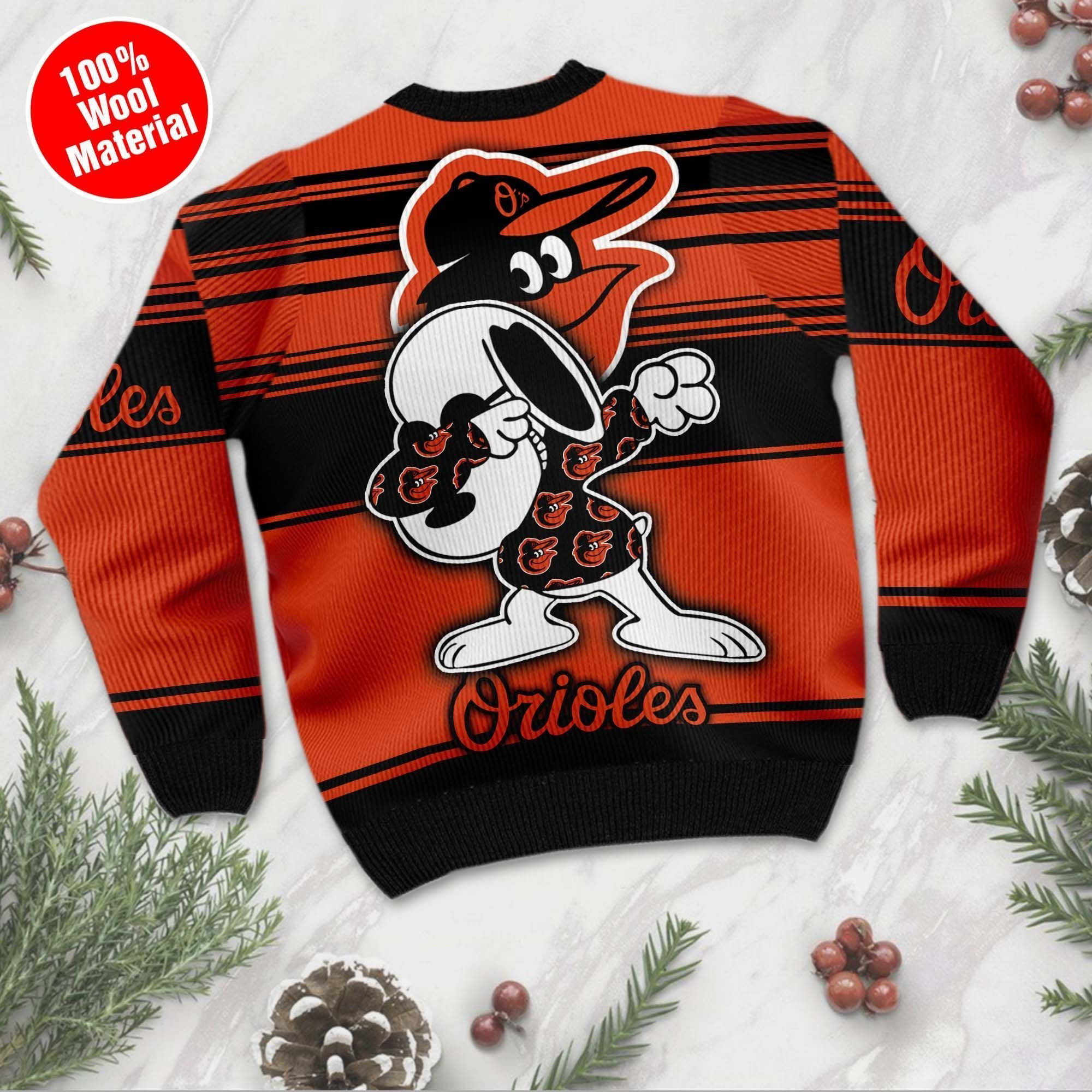 Snoopy Love Baltimore Orioles For Baseball - Mlb Fans Ugly Christmas Sweater Adult 3D Funny Matching for family - Image 3