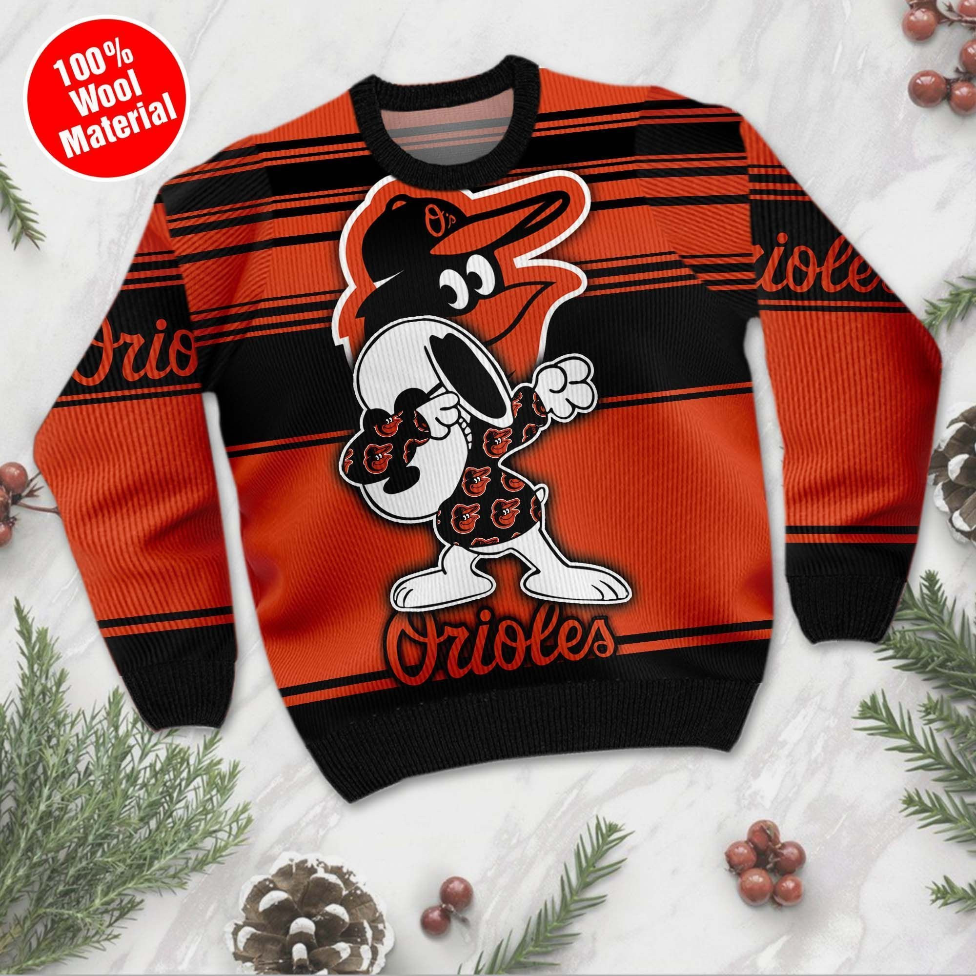 Snoopy Love Baltimore Orioles For Baseball - Mlb Fans Ugly Christmas Sweater Adult 3D Funny Matching for family - Image 2