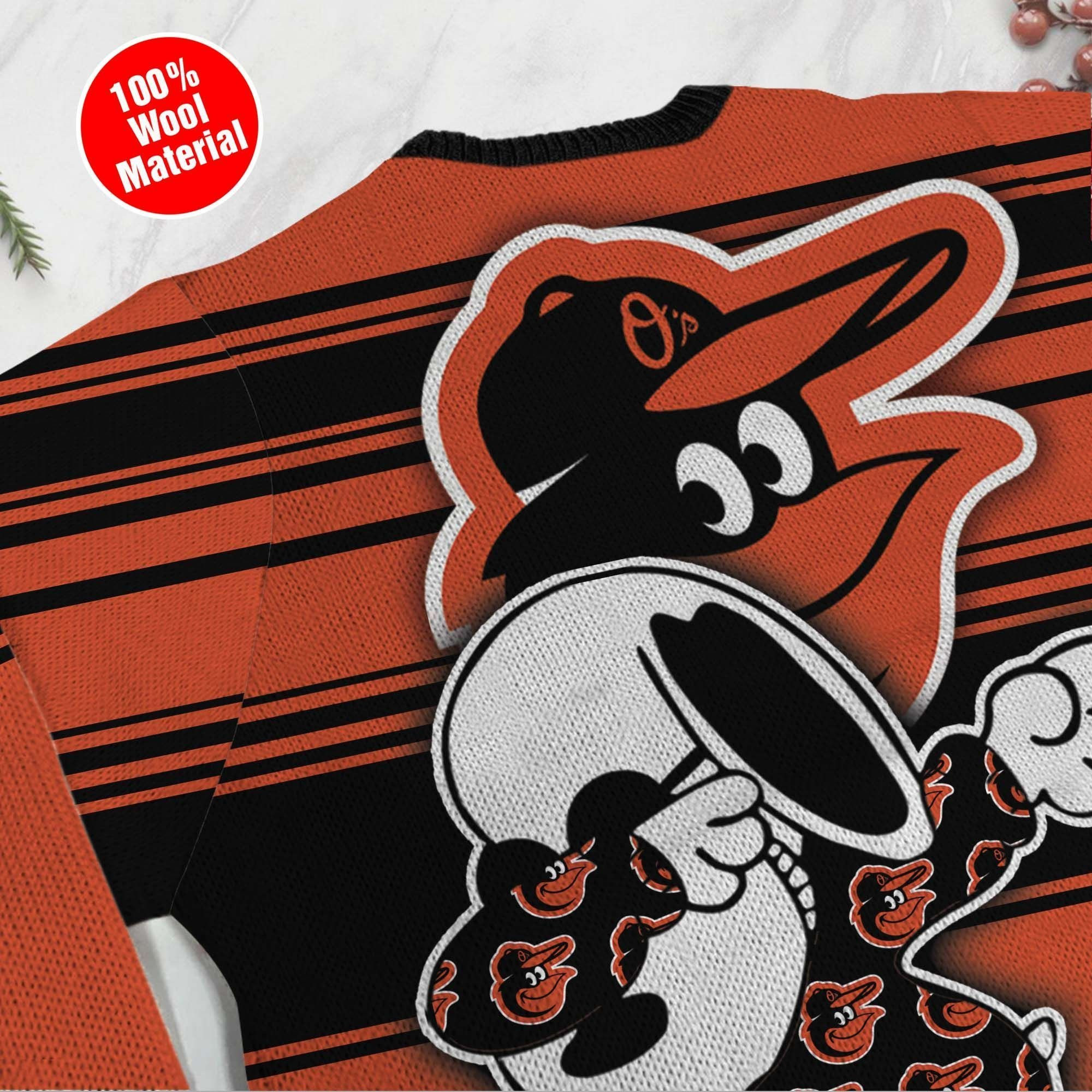 Snoopy Love Baltimore Orioles For Baseball - Mlb Fans Ugly Christmas Sweater Adult 3D Funny Matching for family - Image 5