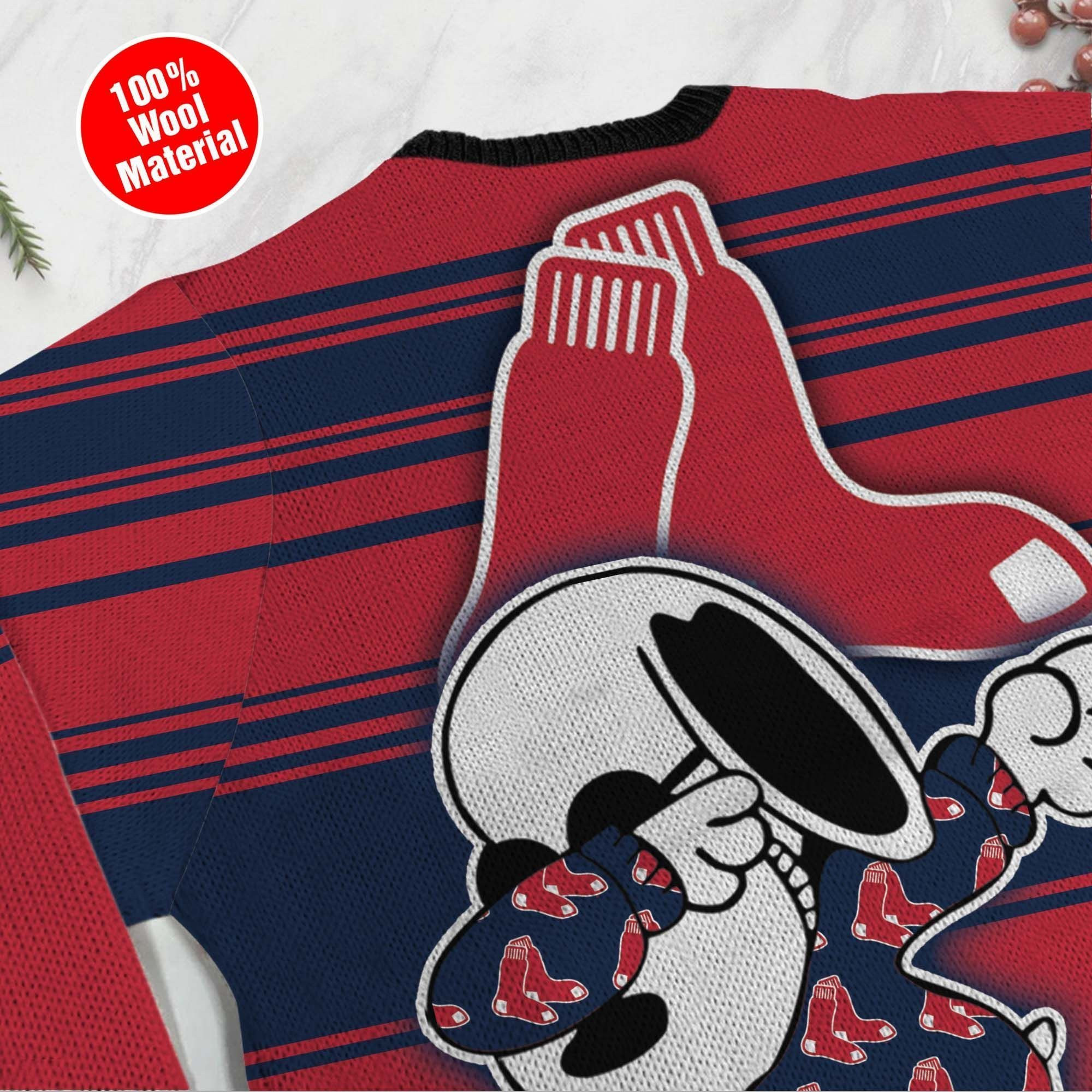 Snoopy Love Boston Red Sox For Baseball - Mlb Fans Ugly Christmas Sweater Adult 3D Funny Matching for family - Image 5
