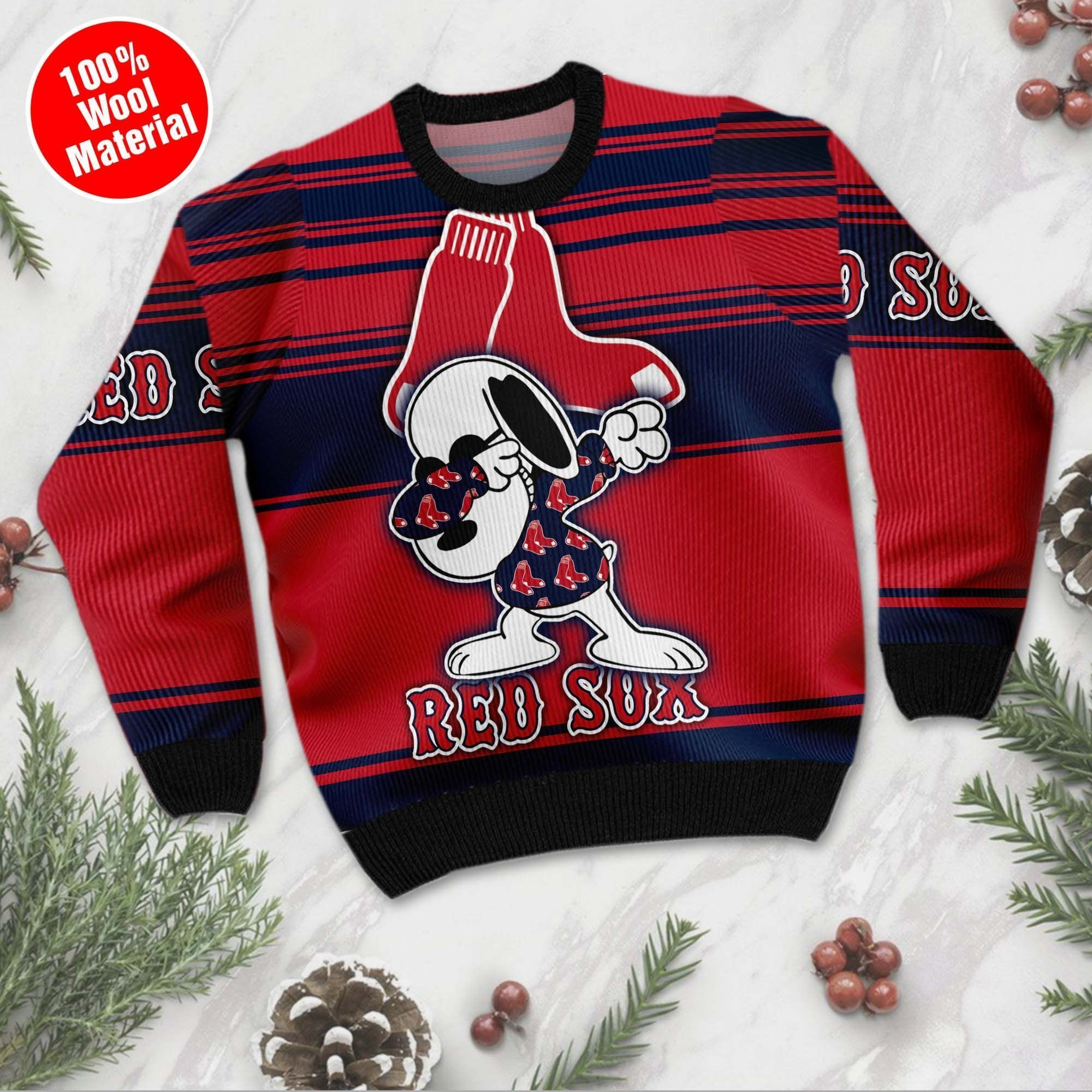Snoopy Love Boston Red Sox For Baseball - Mlb Fans Ugly Christmas Sweater Adult 3D Funny Matching for family - Image 3