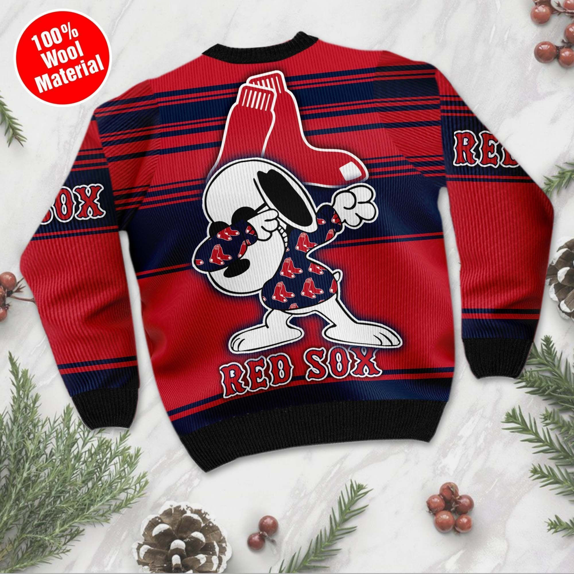Snoopy Love Boston Red Sox For Baseball - Mlb Fans Ugly Christmas Sweater Adult 3D Funny Matching for family - Image 2
