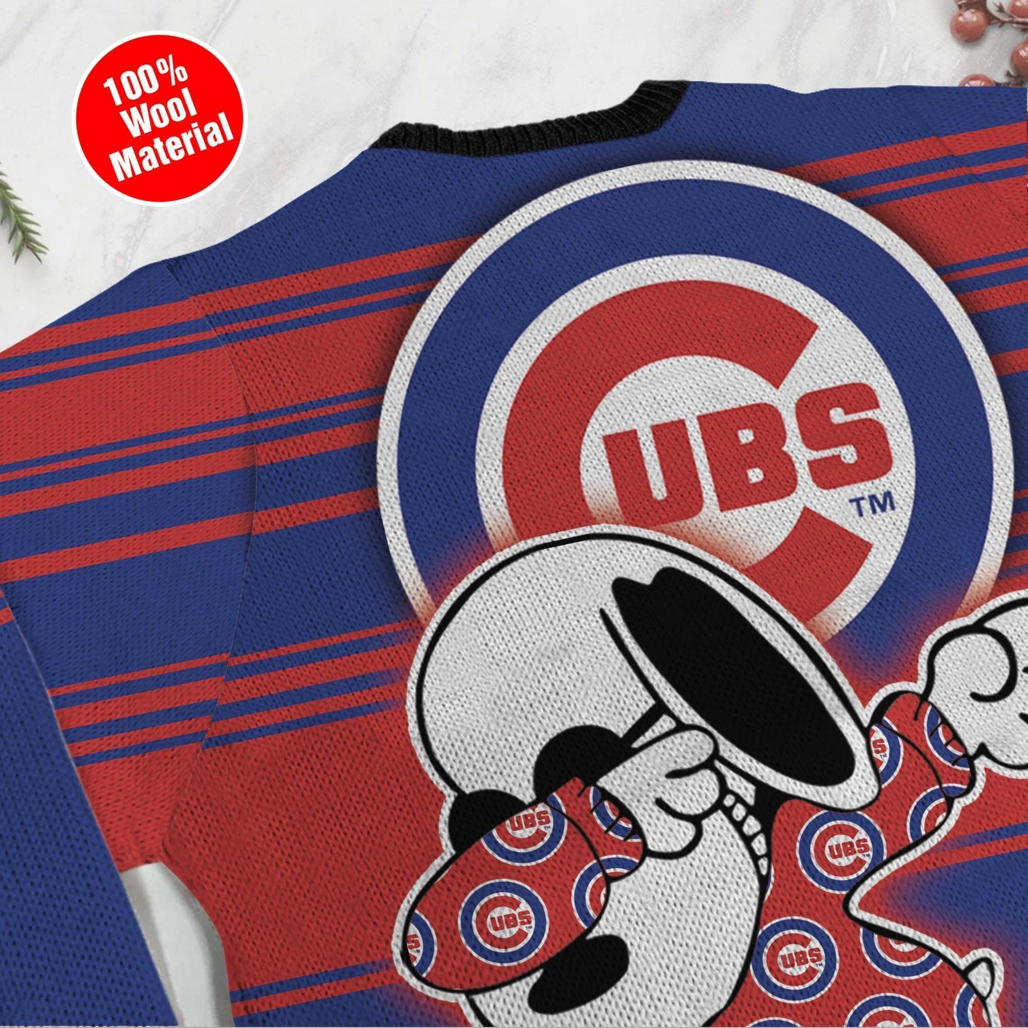 Snoopy Love Chicago Cubs For Baseball - Mlb Fans Ugly Christmas Sweater Adult 3D Funny Matching for family - Image 3