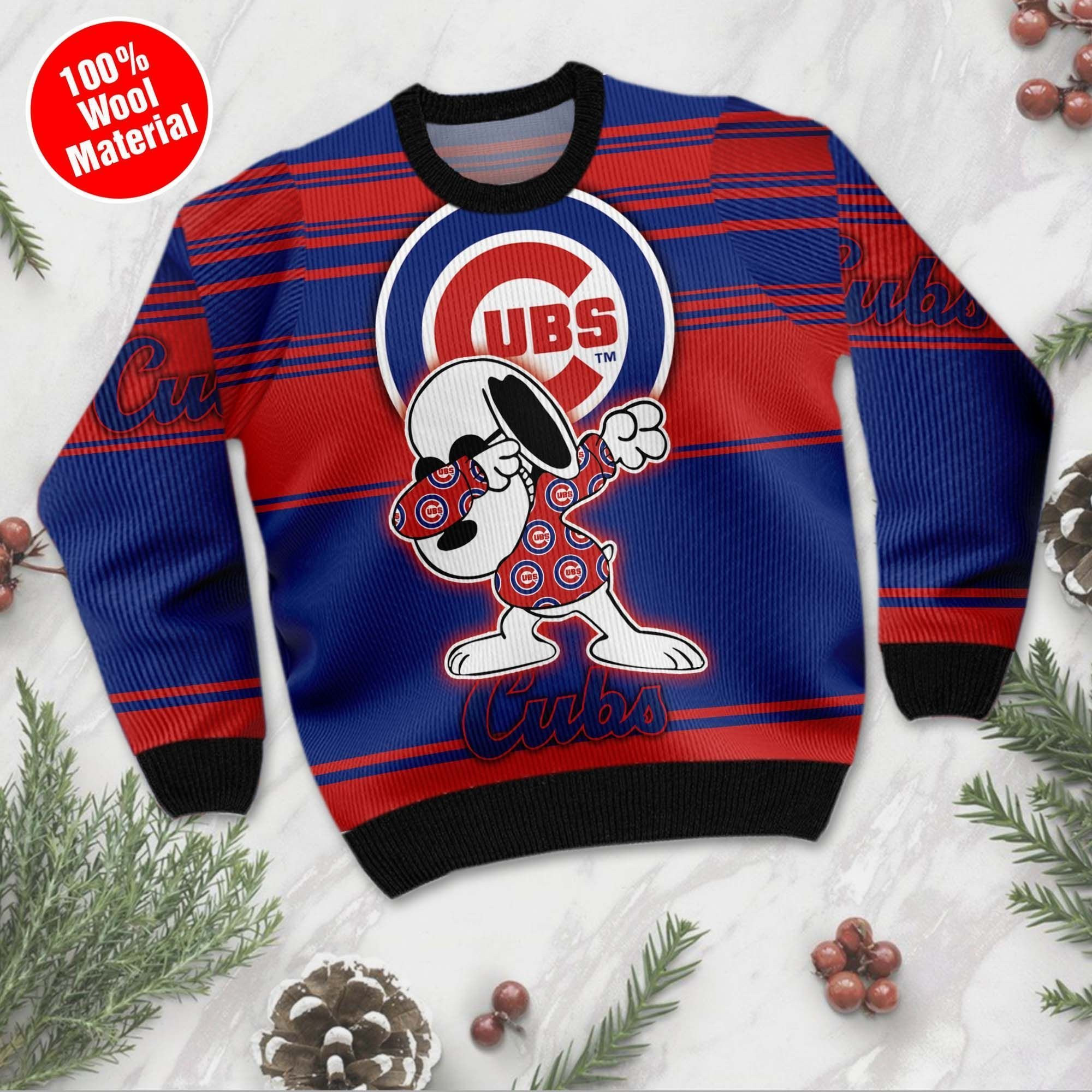 Snoopy Love Chicago Cubs For Baseball - Mlb Fans Ugly Christmas Sweater Adult 3D Funny Matching for family - Image 5
