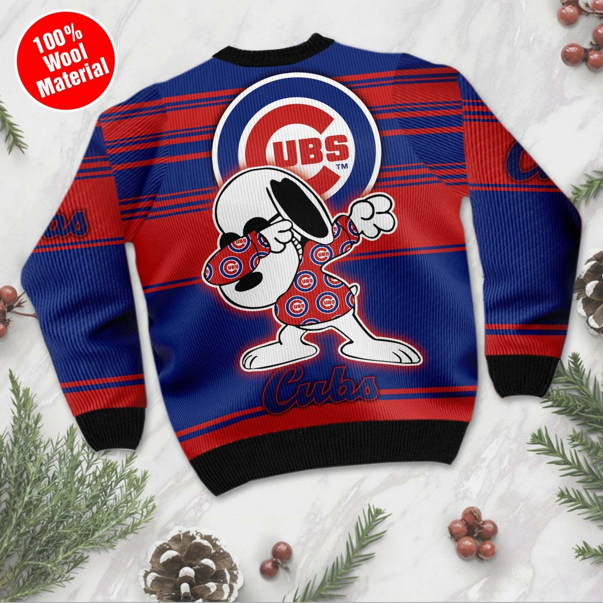Snoopy Love Chicago Cubs For Baseball - Mlb Fans Ugly Christmas Sweater Adult 3D Funny Matching for family - Image 2