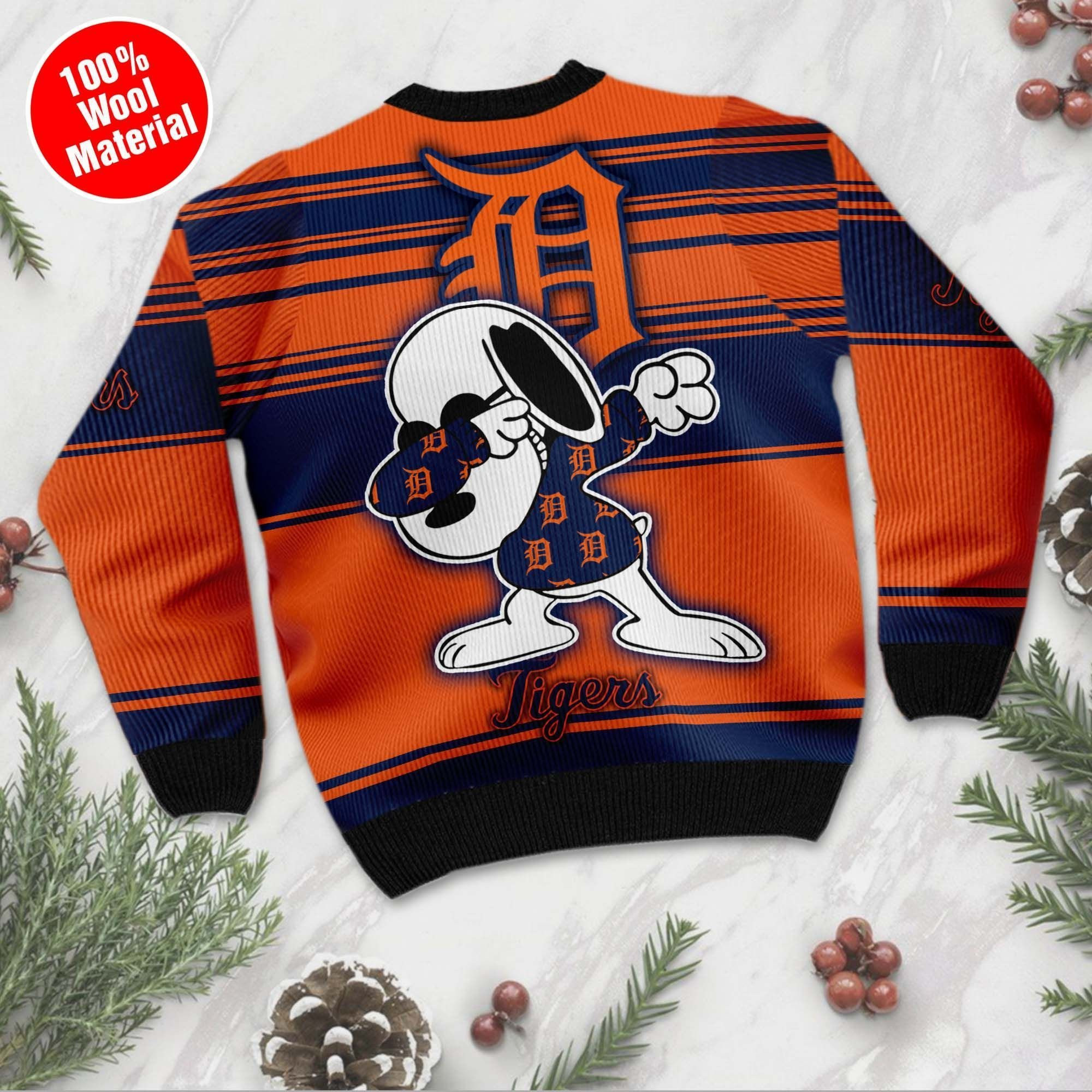 Snoopy Love Detroit Tigers For Baseball - Mlb Fans Ugly Christmas Sweater Adult 3D Funny Matching for family - Image 3
