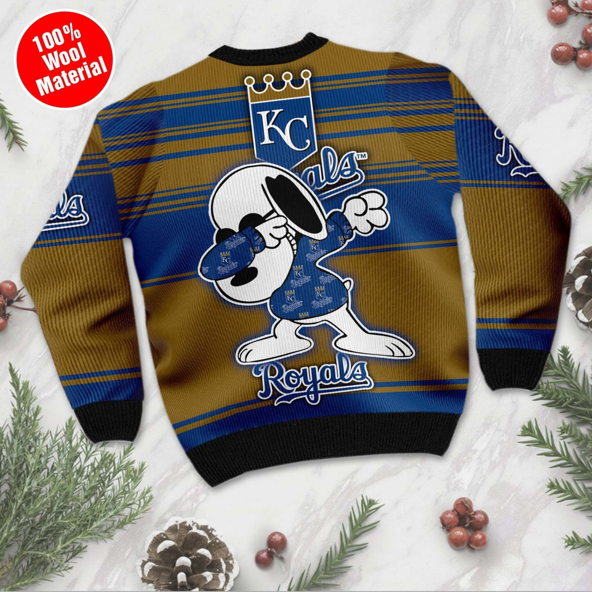 Snoopy Love Kansas City Royals For Baseball - Mlb Fans Ugly Christmas Sweater Adult 3D Funny Matching for family - Image 3