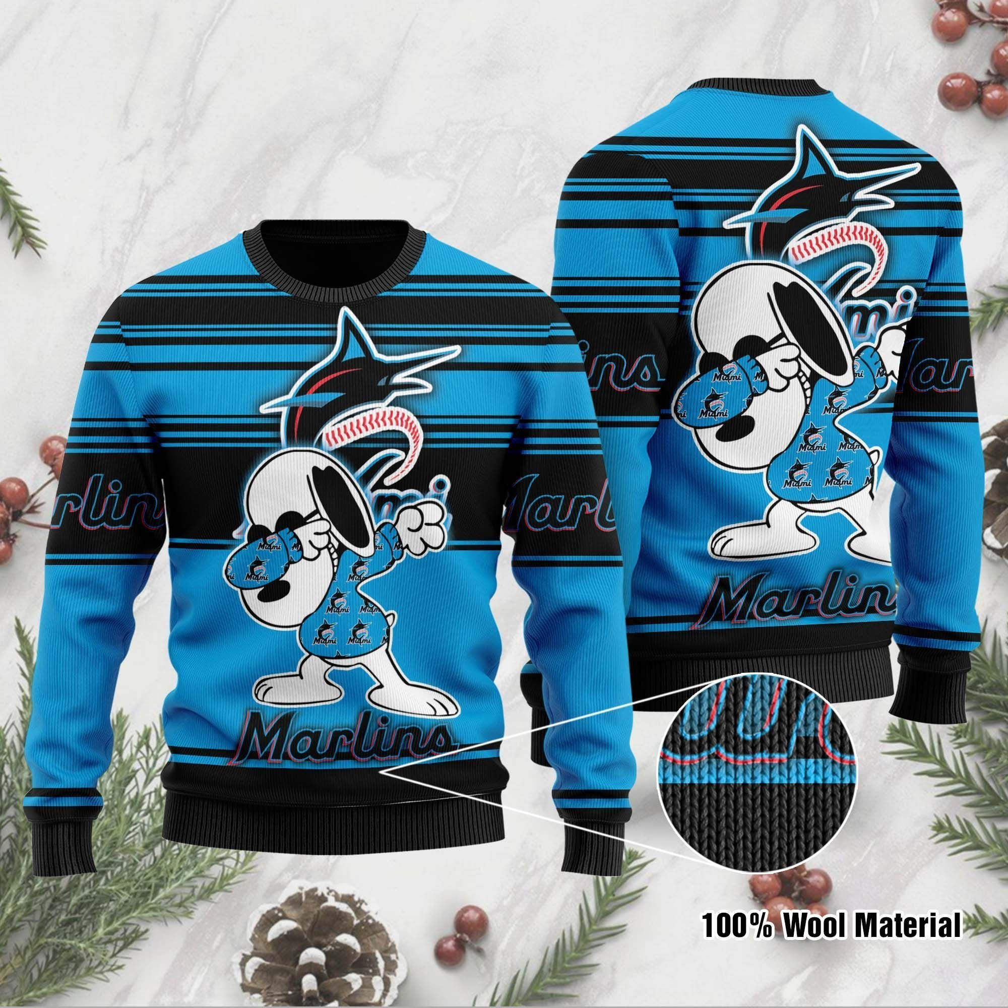 Snoopy Love Miami Marlins For Baseball - Mlb Fans Ugly Christmas Sweater Adult 3D Funny Matching for family