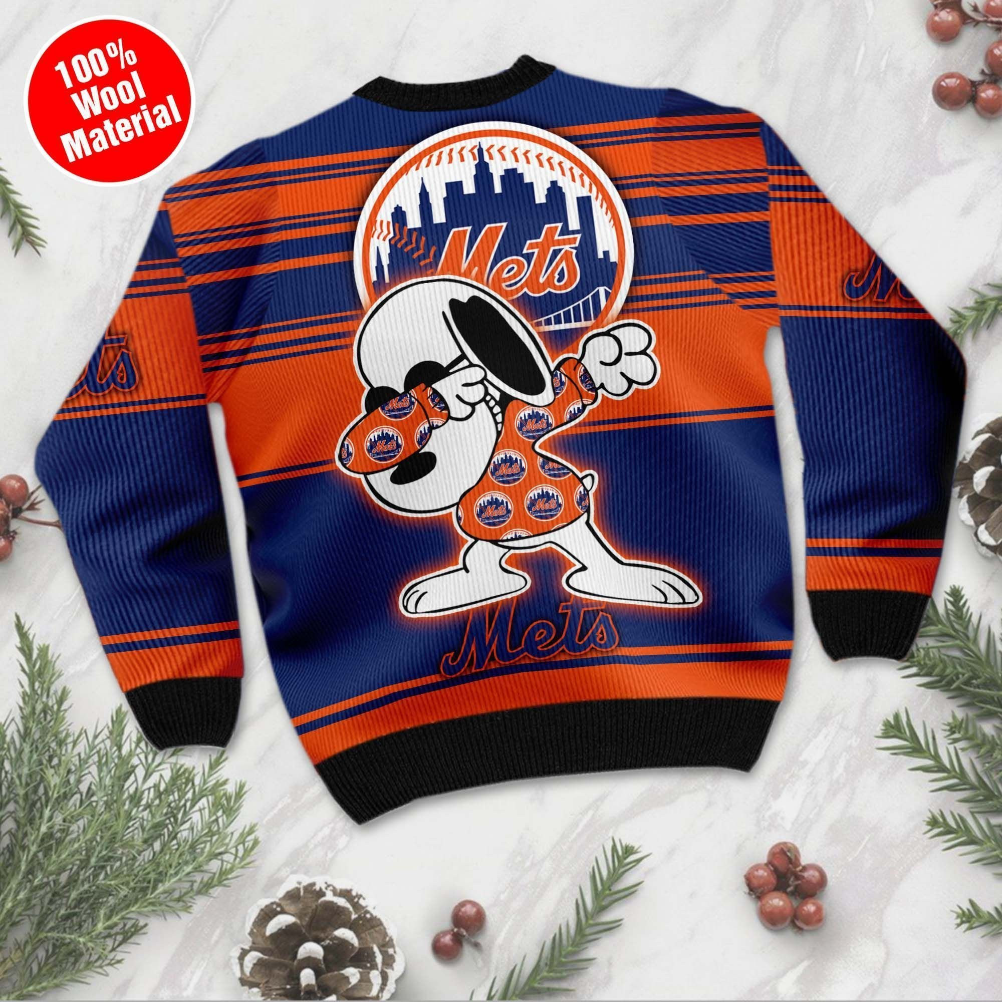 Snoopy Love New York Mets For Baseball - Mlb Fans Ugly Christmas Sweater Adult 3D Funny Matching for family - Image 3