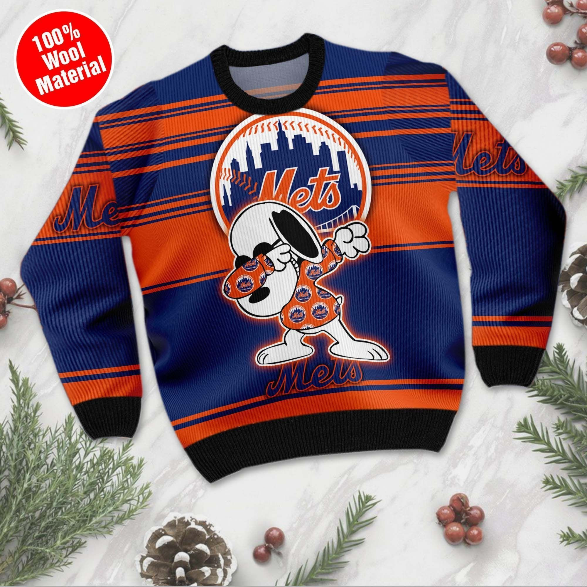 Snoopy Love New York Mets For Baseball - Mlb Fans Ugly Christmas Sweater Adult 3D Funny Matching for family - Image 2