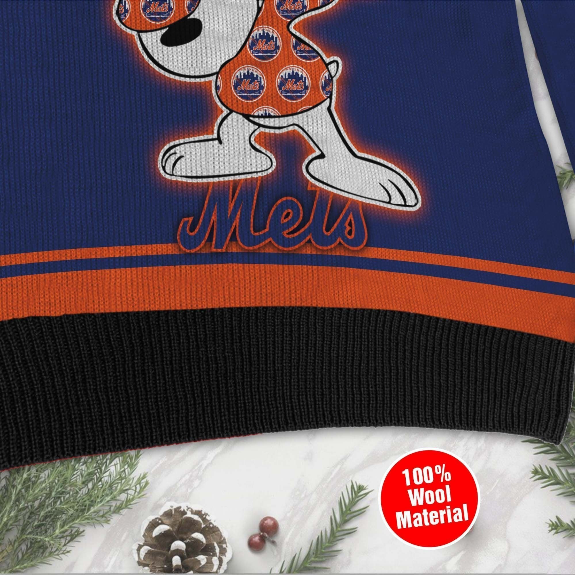 Snoopy Love New York Mets For Baseball - Mlb Fans Ugly Christmas Sweater Adult 3D Funny Matching for family - Image 4