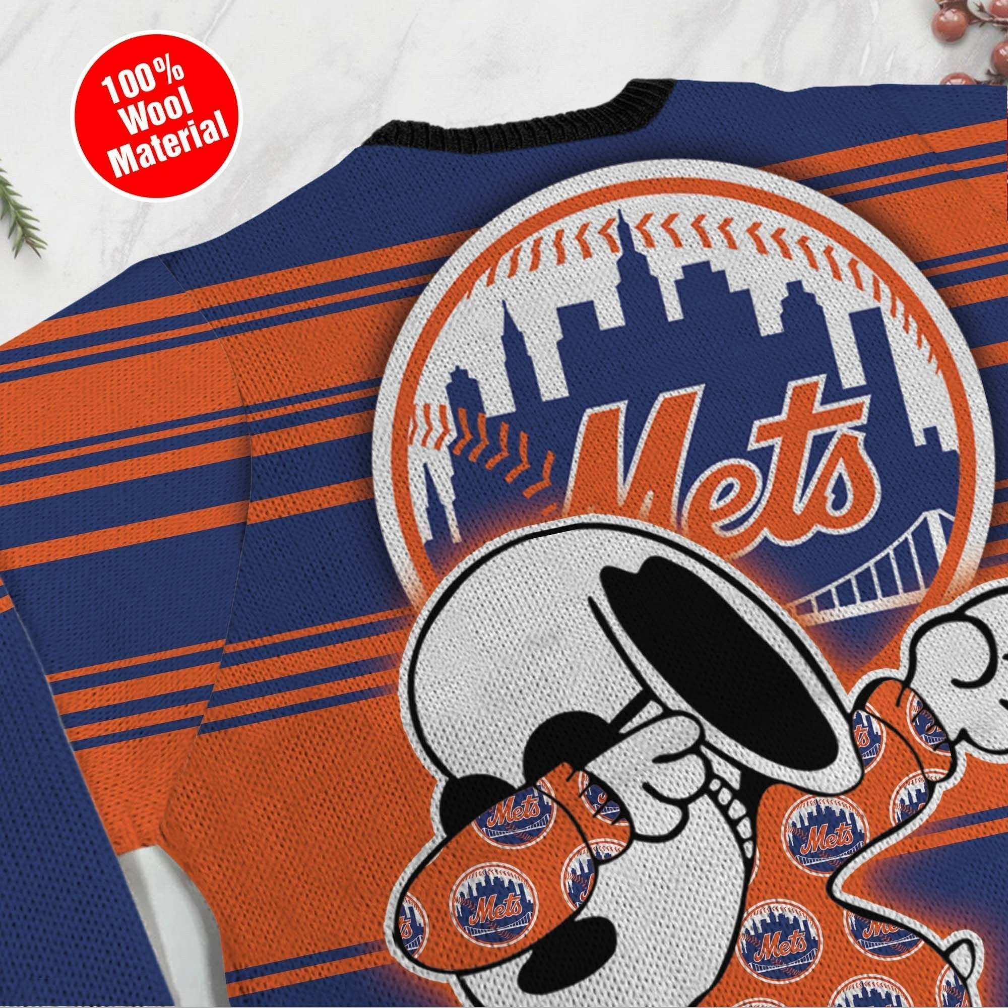 Snoopy Love New York Mets For Baseball - Mlb Fans Ugly Christmas Sweater Adult 3D Funny Matching for family - Image 5