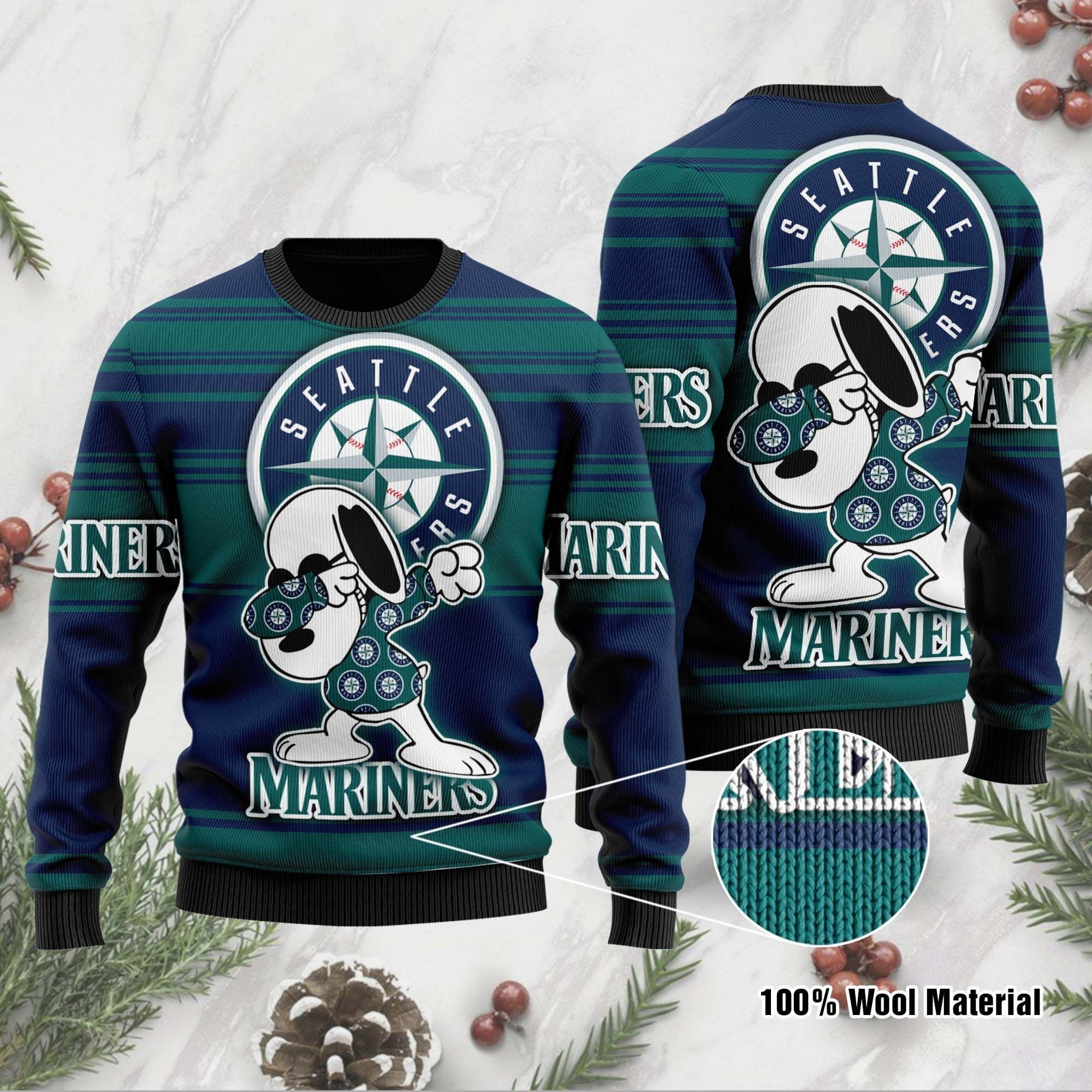 Snoopy Love Seattle Mariners For Baseball - Mlb Fans Ugly Christmas Sweater Adult 3D Funny Matching for family
