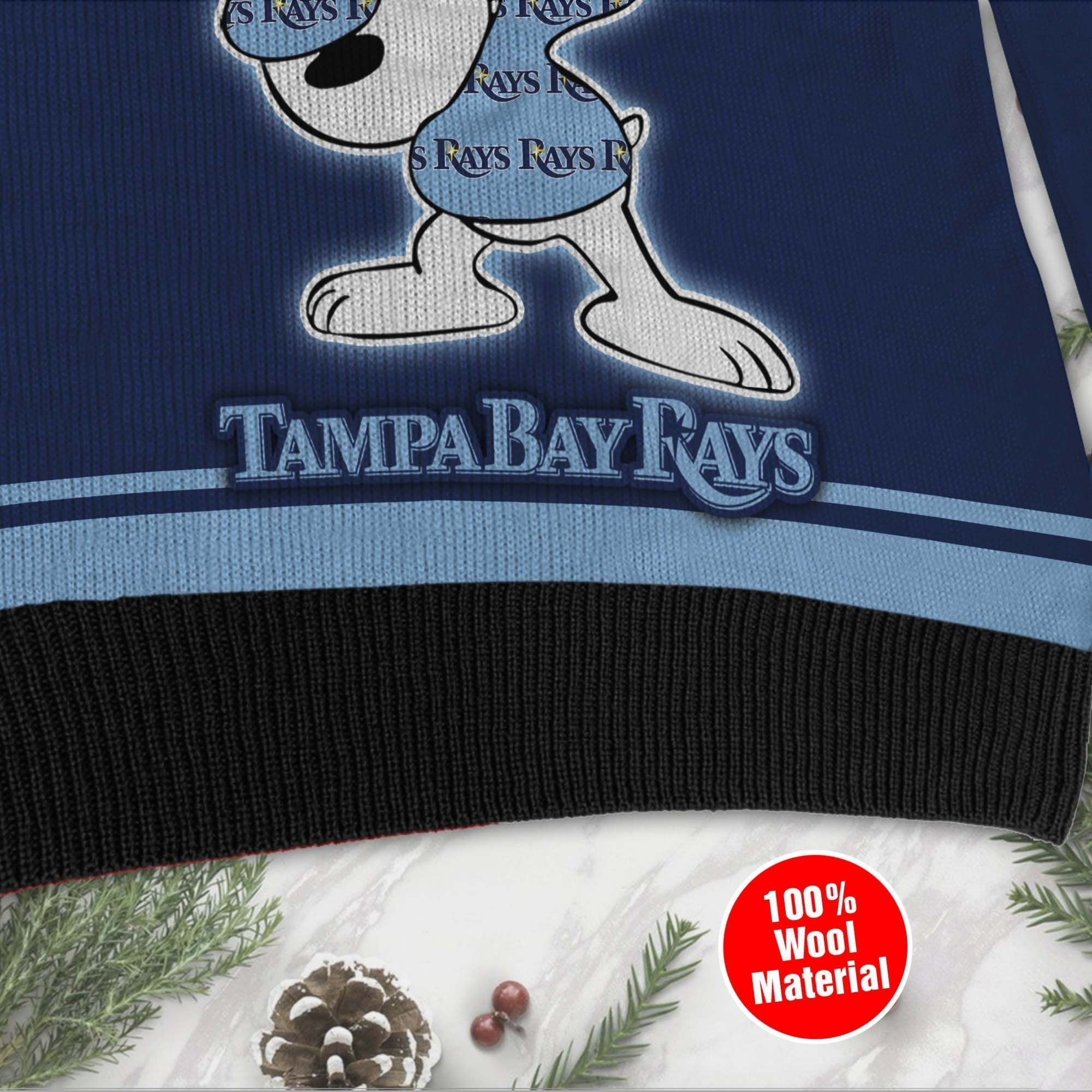 Snoopy Love Tampa Bay Rays For Baseball - Mlb Fans Ugly Christmas Sweater Adult 3D Funny Matching for family - Image 2