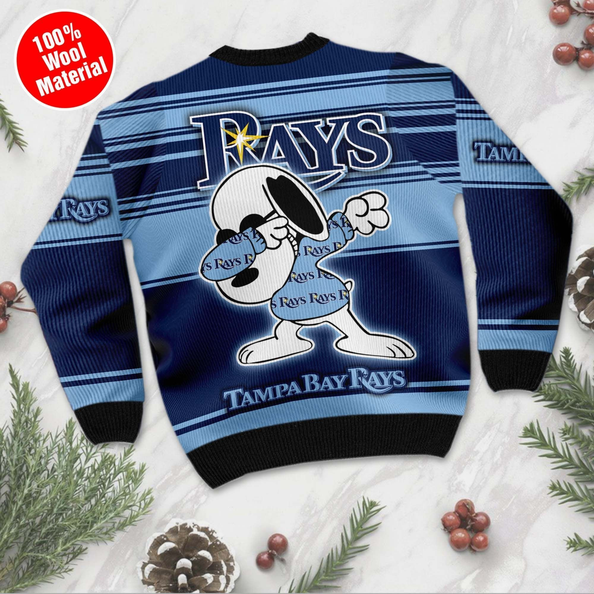Snoopy Love Tampa Bay Rays For Baseball - Mlb Fans Ugly Christmas Sweater Adult 3D Funny Matching for family - Image 3