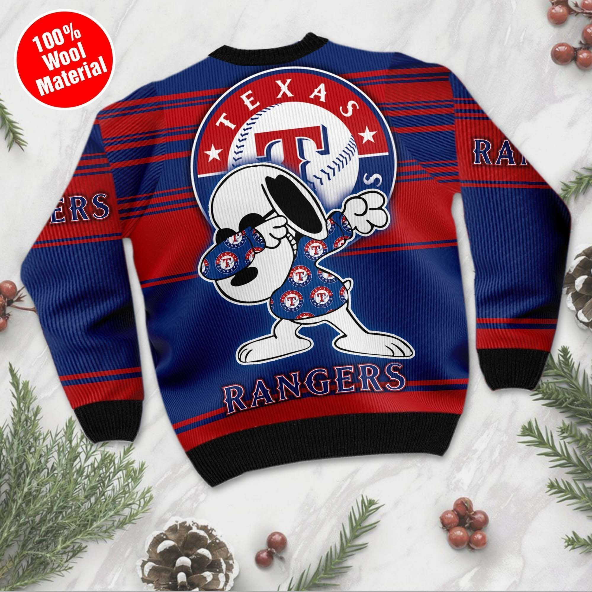 Snoopy Love Texas Rangers For Baseball - Mlb Fans Ugly Christmas Sweater Adult 3D Funny Matching for family - Image 2