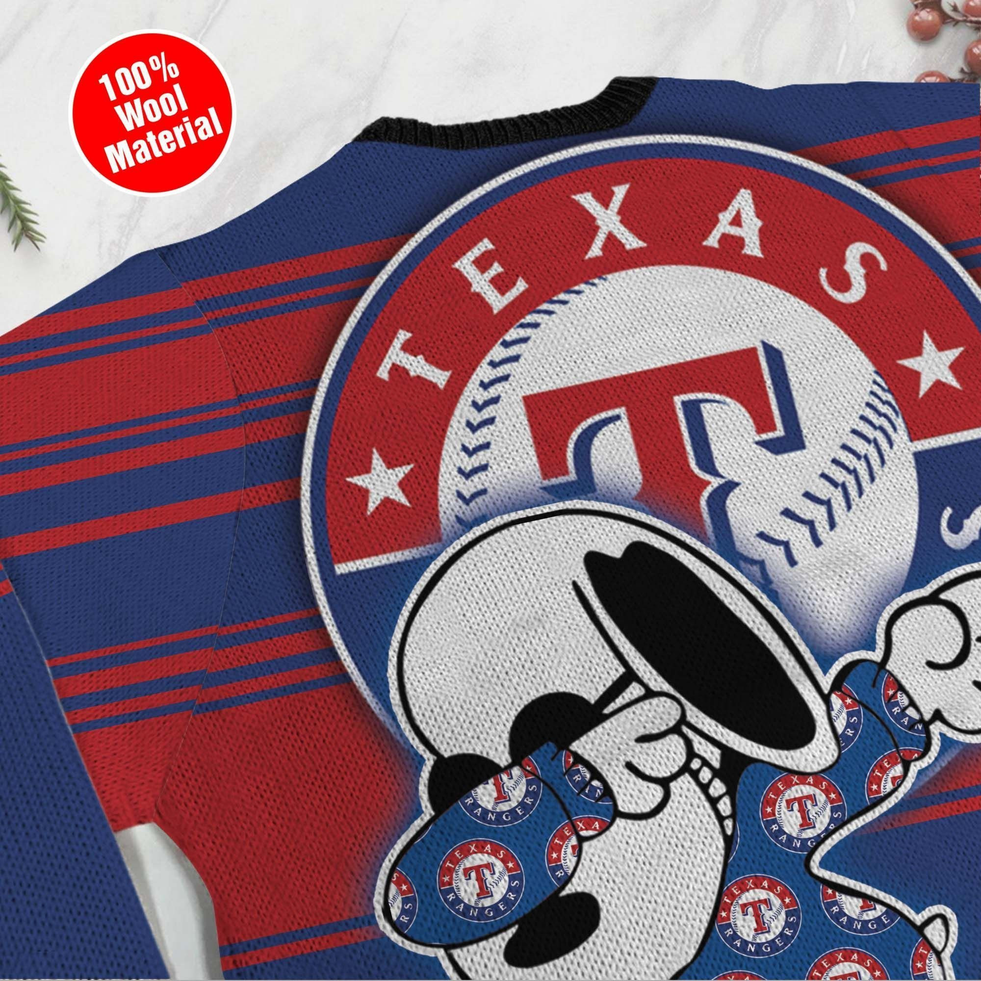 Snoopy Love Texas Rangers For Baseball - Mlb Fans Ugly Christmas Sweater Adult 3D Funny Matching for family - Image 3