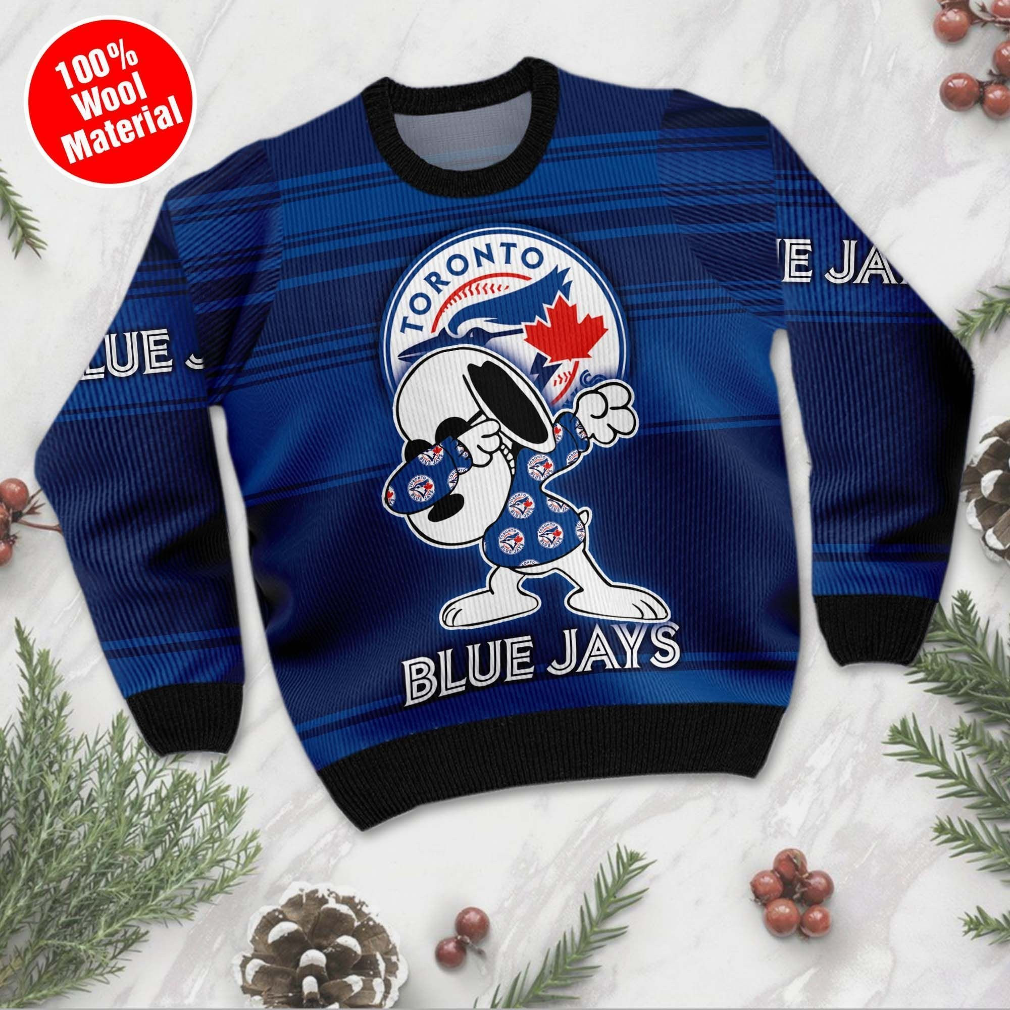 Snoopy Love Toronto Blue Jays For Baseball - Mlb Fans Ugly Christmas Sweater Adult 3D Funny Matching for family - Image 2