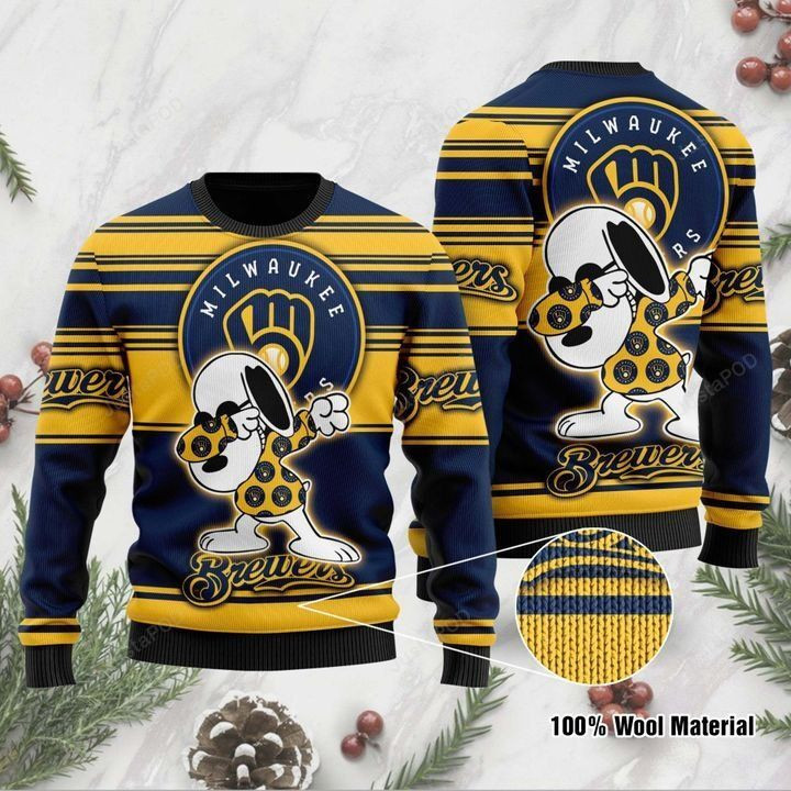 Snoopy Milwaukee Brewers Ugly Christmas Sweater Adult 3D Funny Matching for family