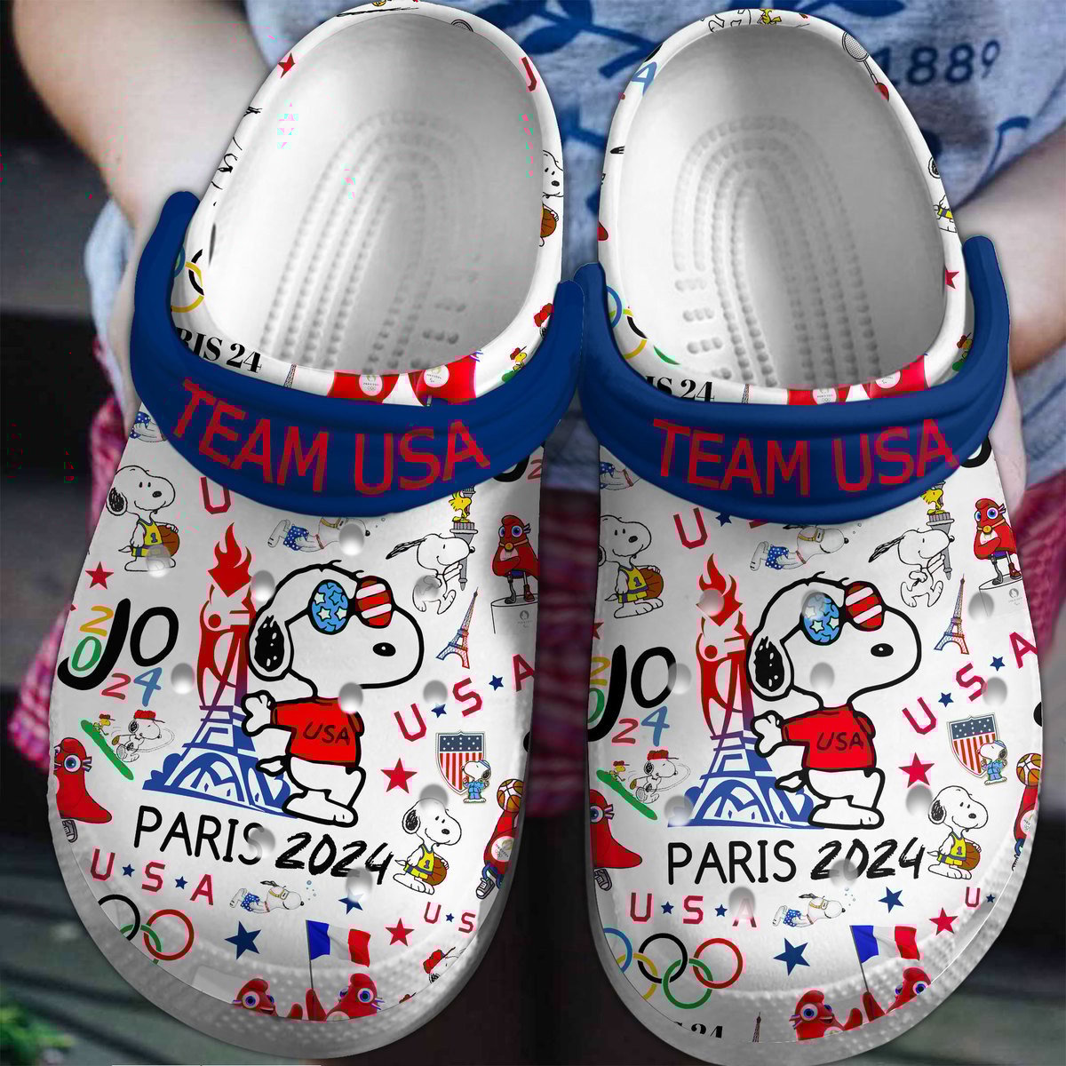 Snoopy Olympic Paris 2024 Team USA Sport Crocs Crocband Clogs Shoes Comfortable For Men Women and Kids