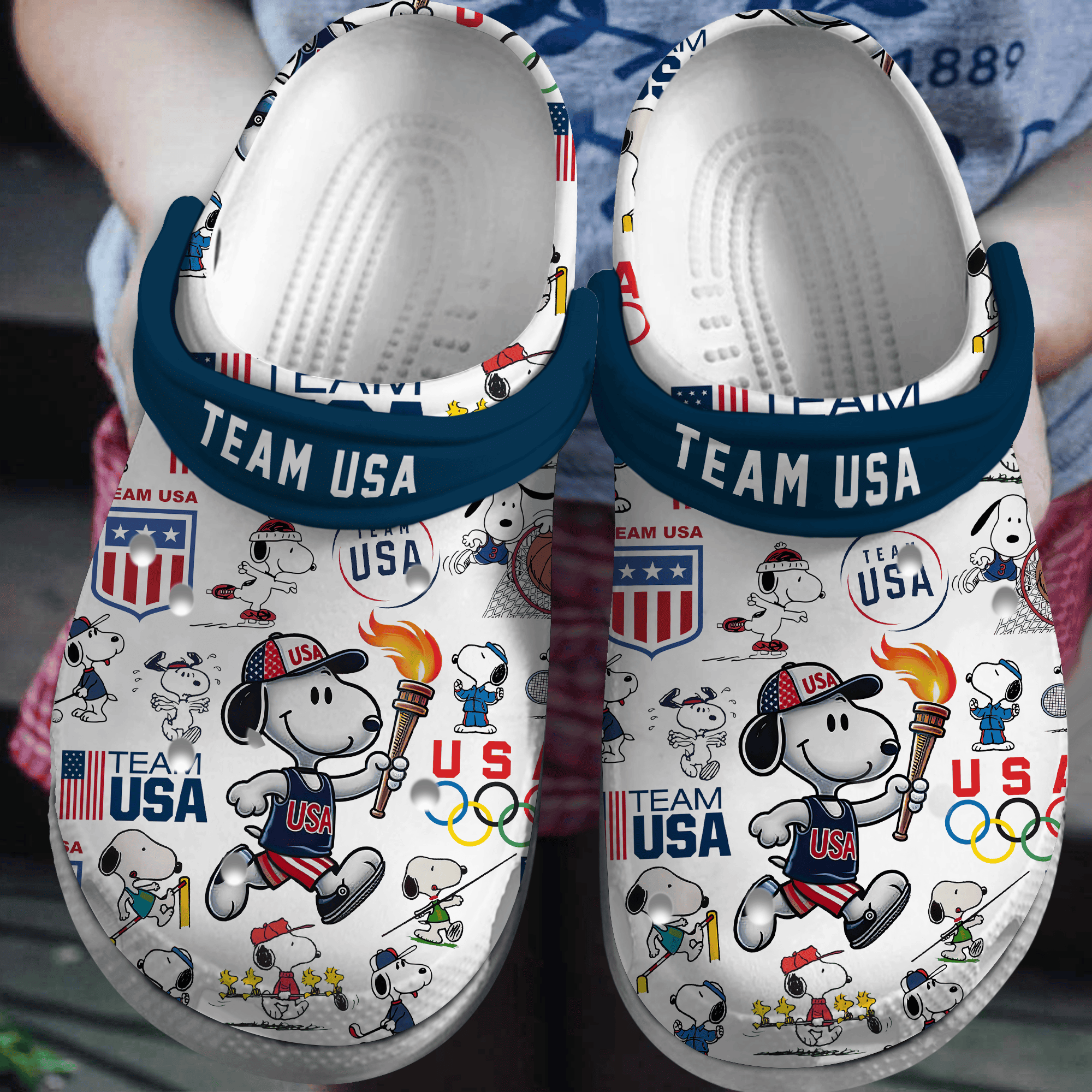 Snoopy Olympic Paris 2024 Team USA Sport Crocs Crocband Clogs Shoes Comfortable For Men Women and Kids