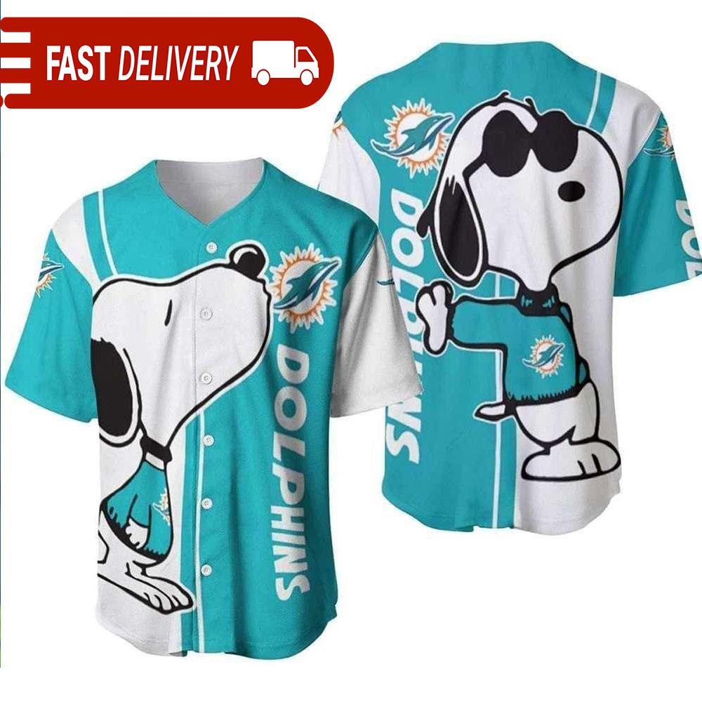 Snoopy Peanuts Miami Dolphins Baseball Jersey Funny Gift For NLF Fans