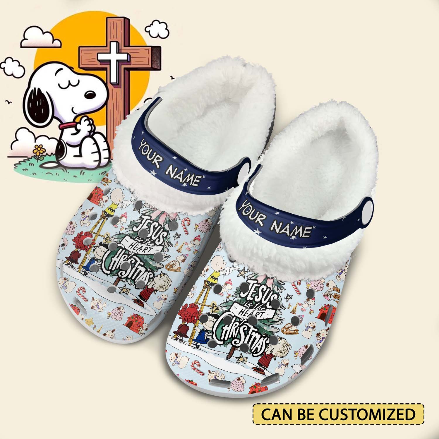 Snoopy x Christmas Crocs Crocband Fleece Lined Clogs Shoes Comfortable For Men Women and Kids In Winter