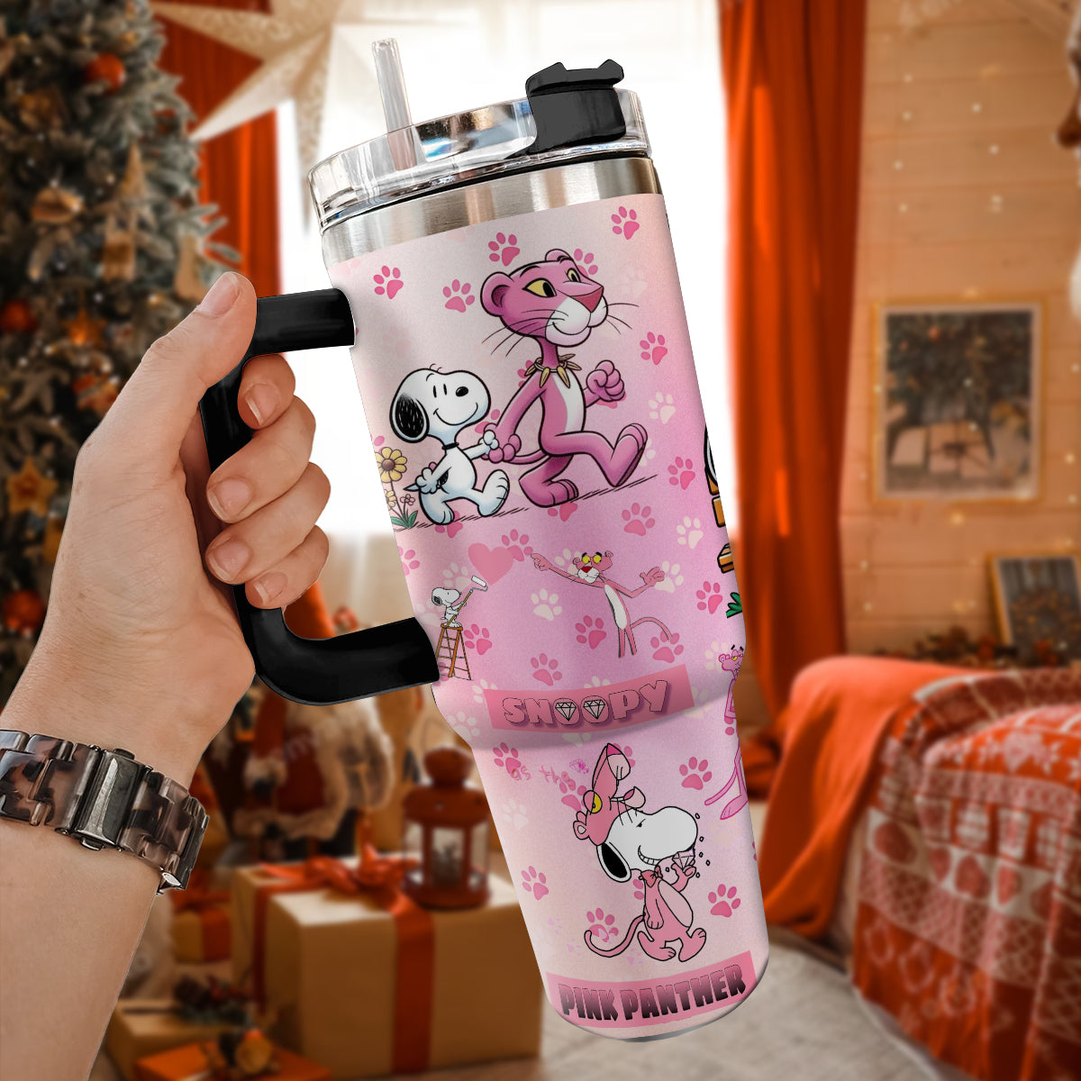 Snoopy x Pink Panther Cartoon Custom Stanley Cup 40 oz 30 oz Tumbler With HandleTVC2301122 - Image 3