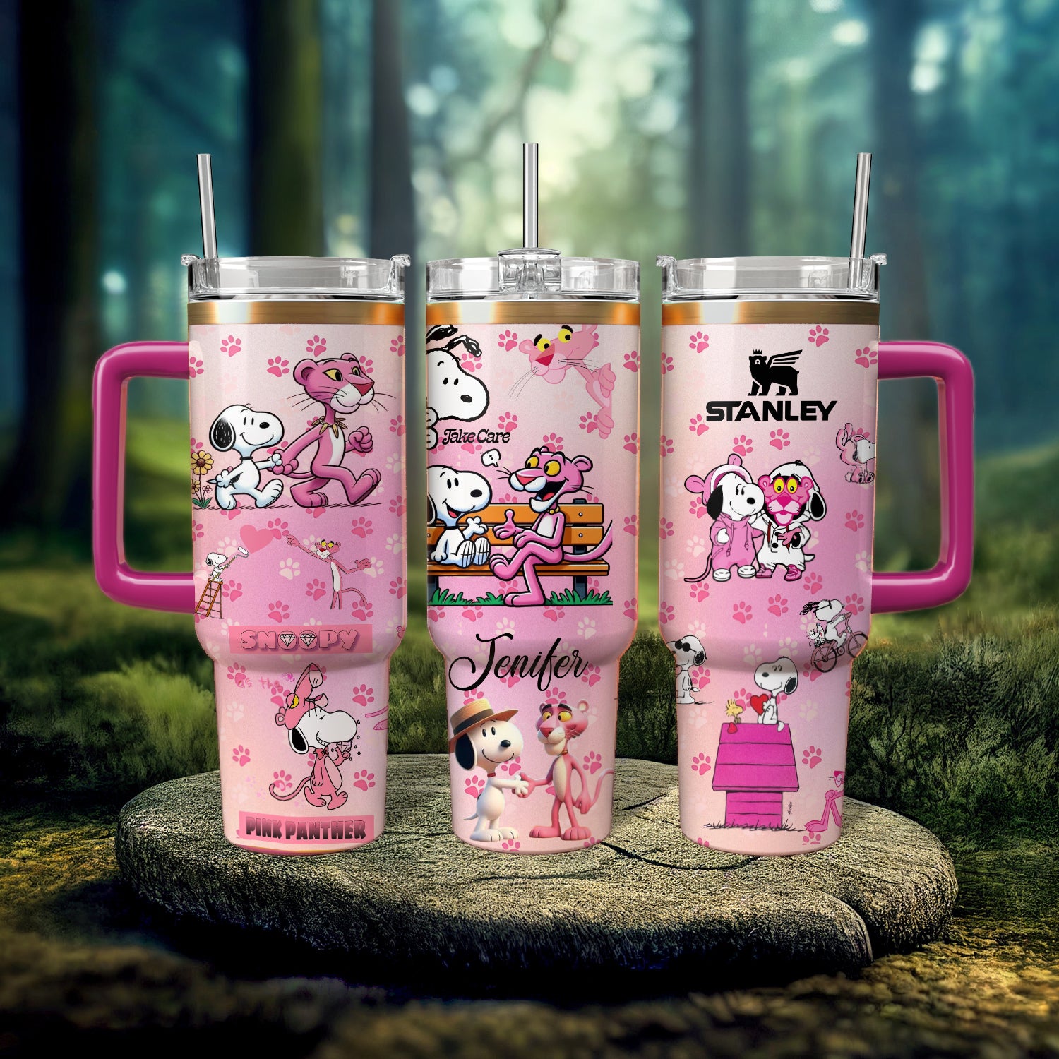 Snoopy x Pink Panther Cartoon Custom Stanley Cup 40 oz 30 oz Tumbler With HandleTVC2301122 - Image 4
