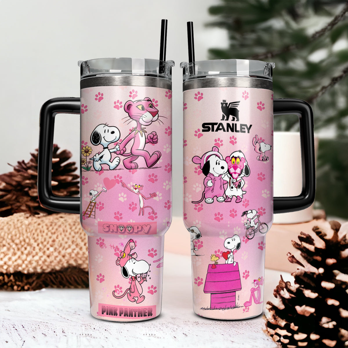 Snoopy x Pink Panther Cartoon Custom Stanley Cup 40 oz 30 oz Tumbler With HandleTVC2301122 - Image 2