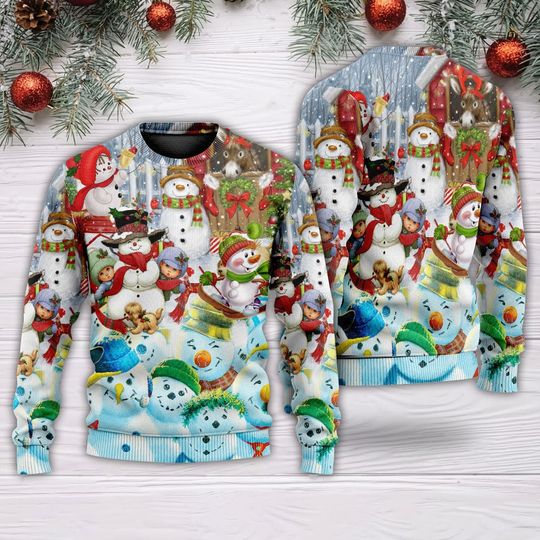 Snowman Happy Farm Holiday Christmas, Christmas Vacation Ugly Christmas Sweater - Image 7