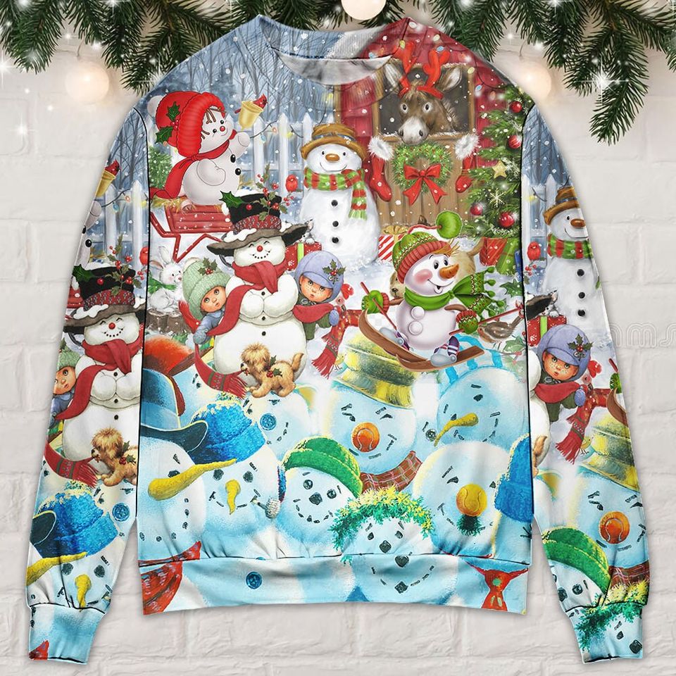 Snowman Happy Farm Holiday Christmas, Christmas Vacation Ugly Christmas Sweater - Image 3