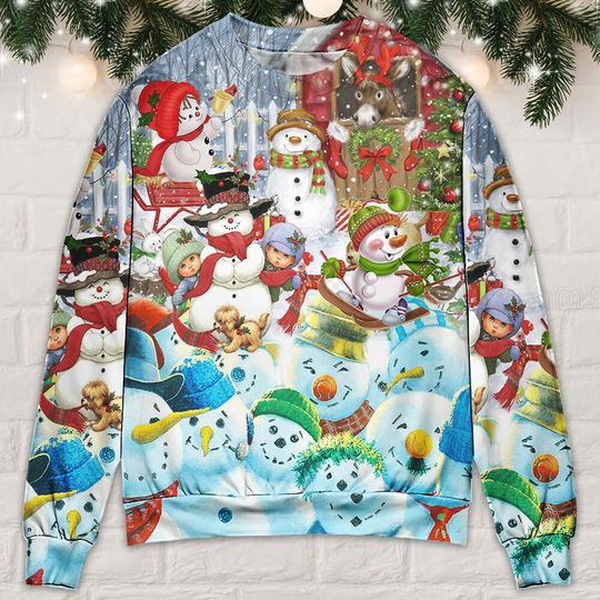 Snowman Happy Farm Holiday Christmas, Christmas Vacation Ugly Christmas Sweater - Image 9