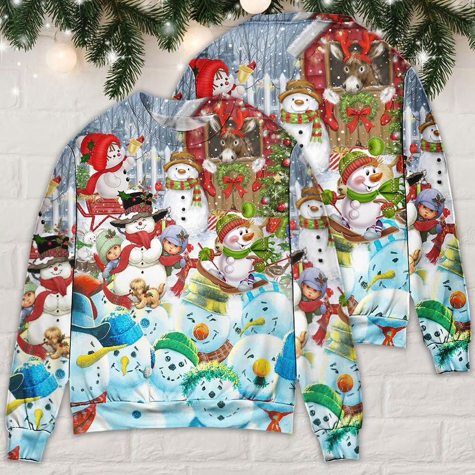 Snowman Happy Farm Holiday Christmas, Christmas Vacation Ugly Christmas Sweater - Image 4