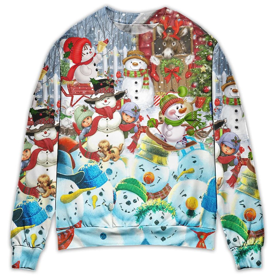 Snowman Happy Farm Holiday Christmas, Christmas Vacation Ugly Christmas Sweater - Image 2